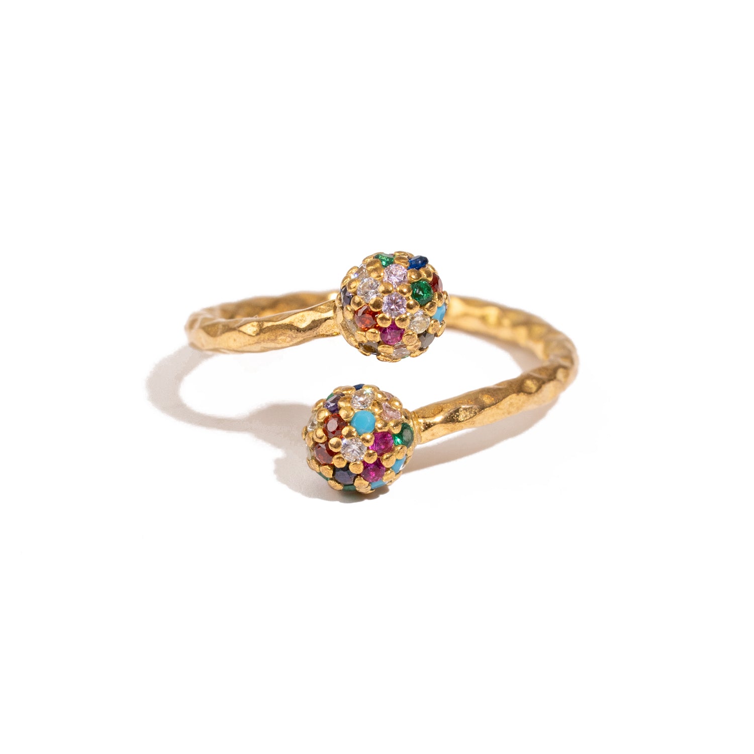 Radiant Duo Multi Gemstone & Diamond Gold Adjustable Ring