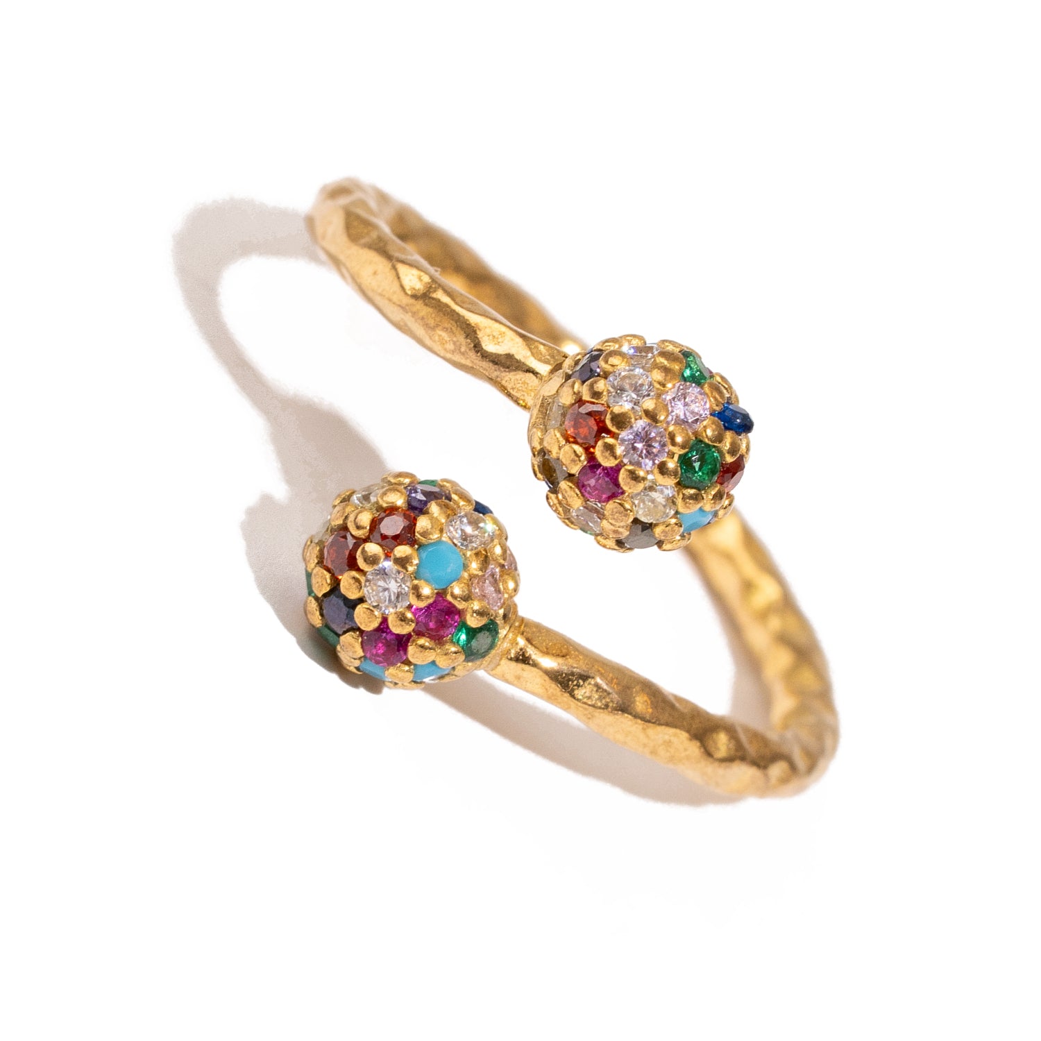 Radiant Duo Multi Gemstone & Diamond Gold Adjustable Ring