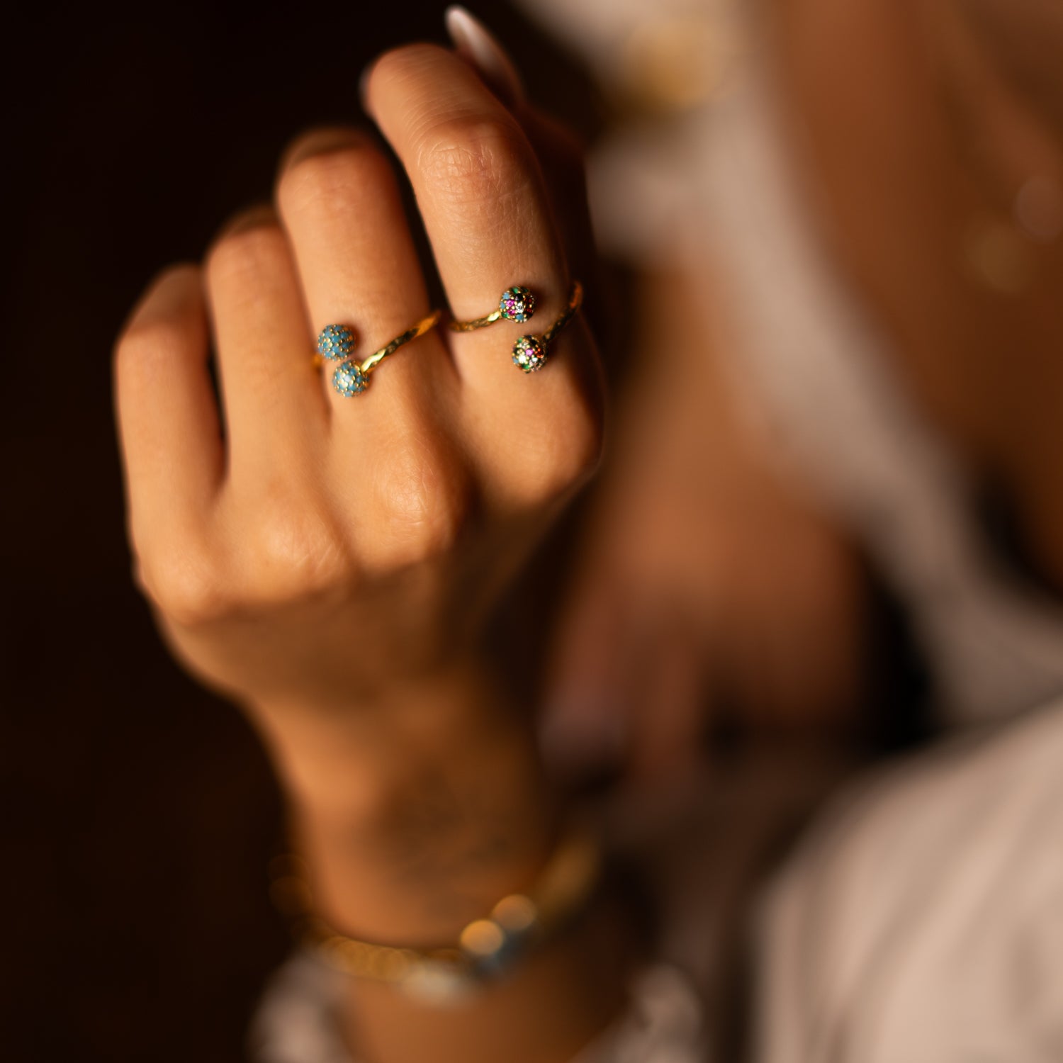 Radiant Duo Turquoise Gold Adjustable Ring