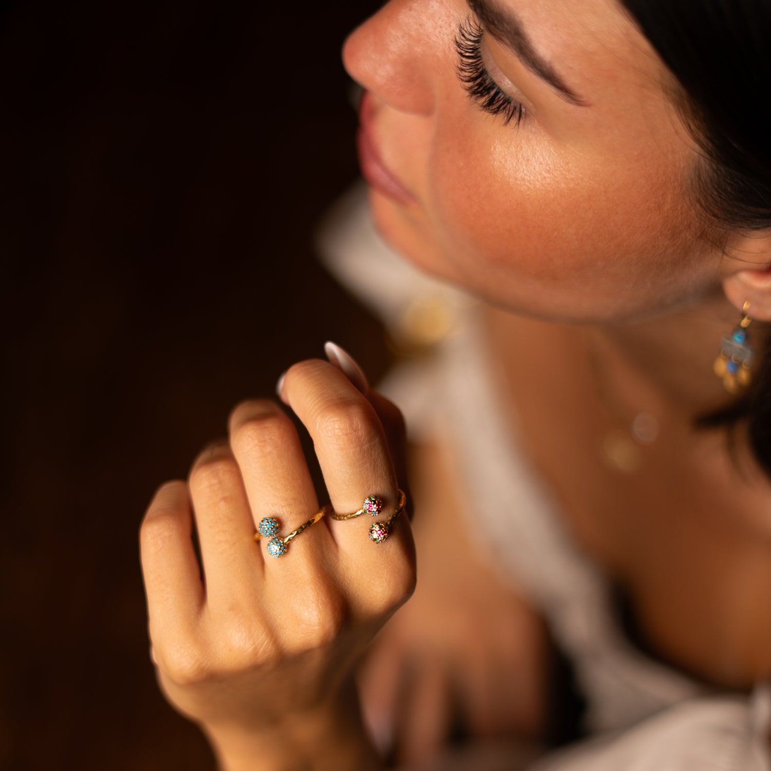 Radiant Duo Turquoise Gold Adjustable Ring