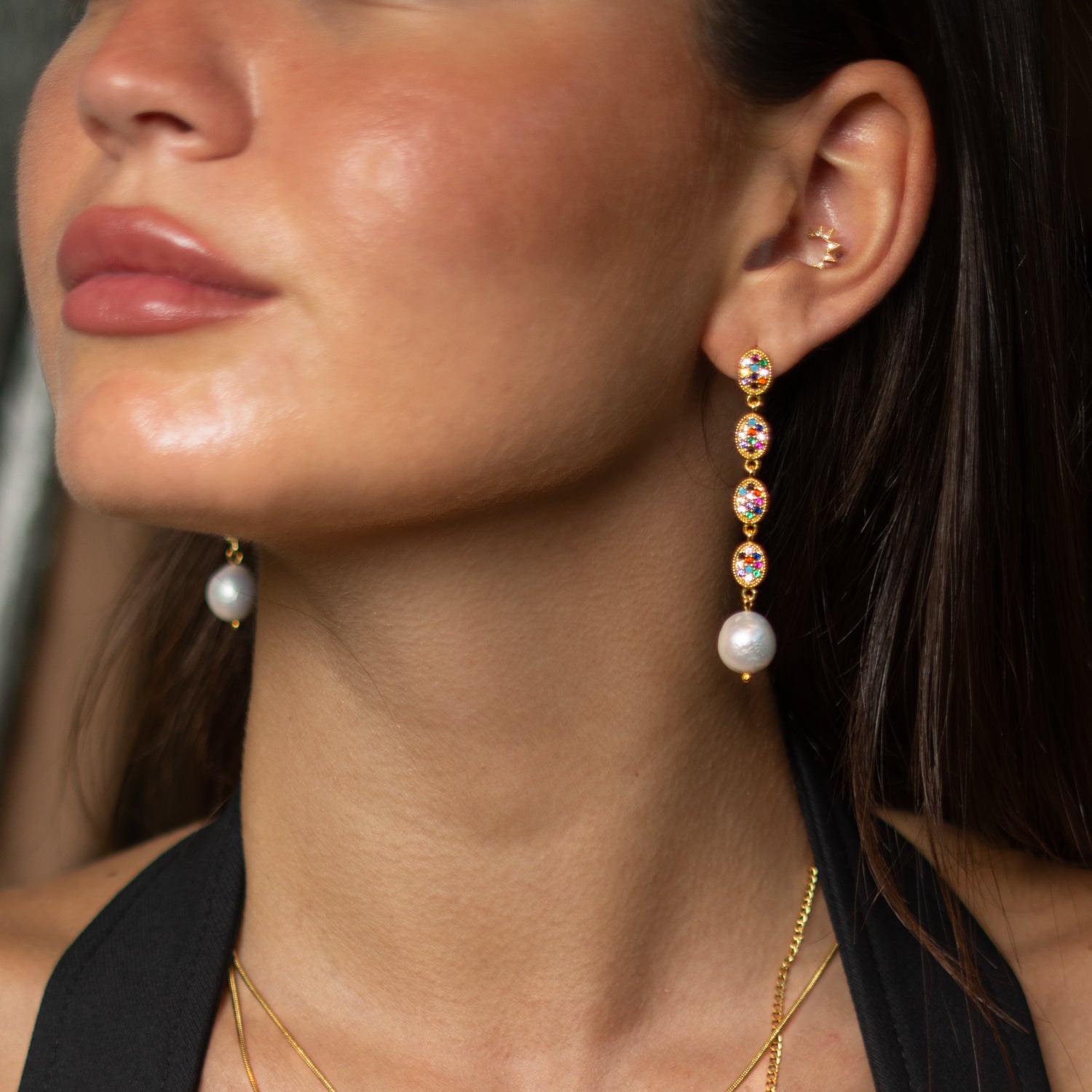 Radiant Gemstone & Pearl Cascade Earrings