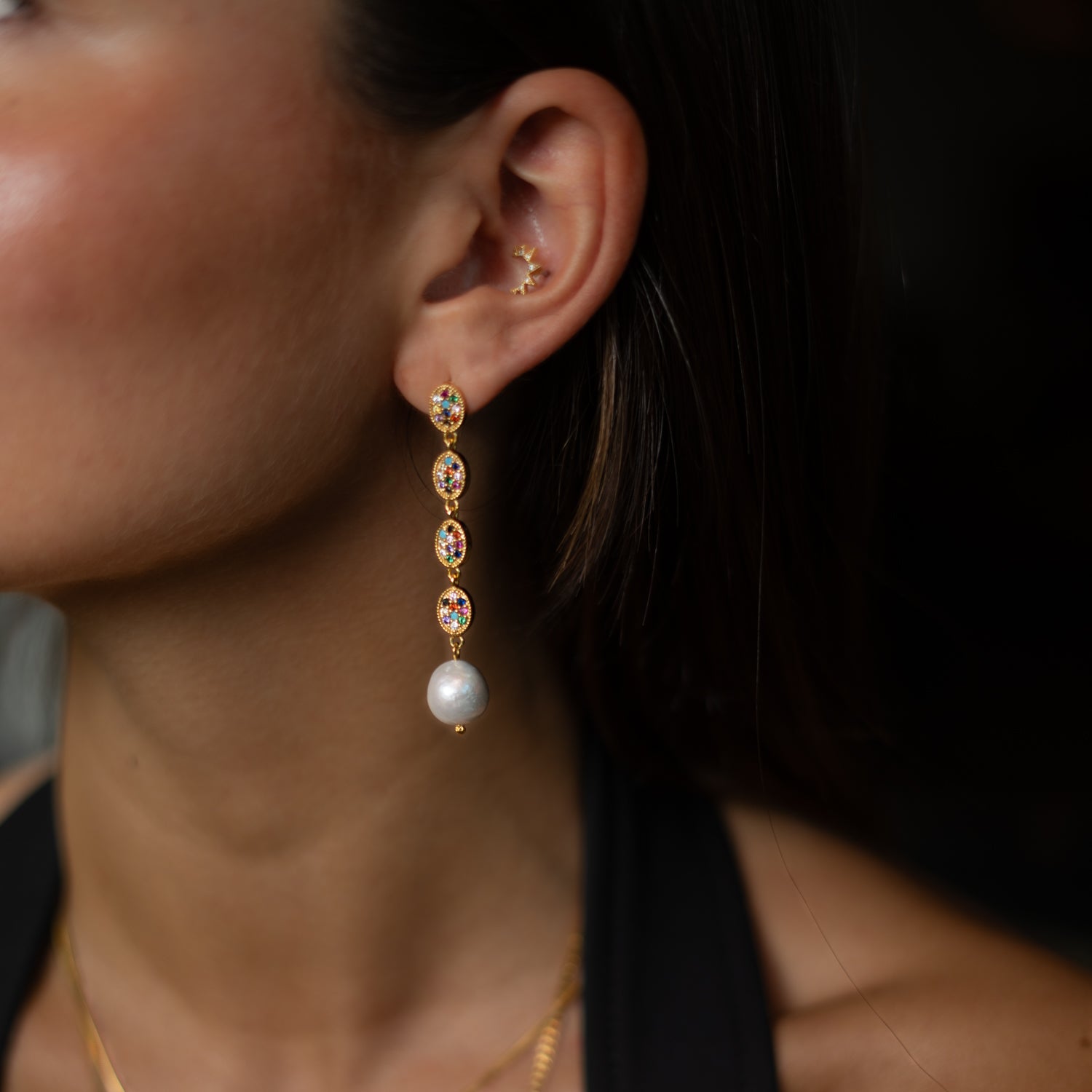 Radiant Gemstone & Pearl Cascade Earrings