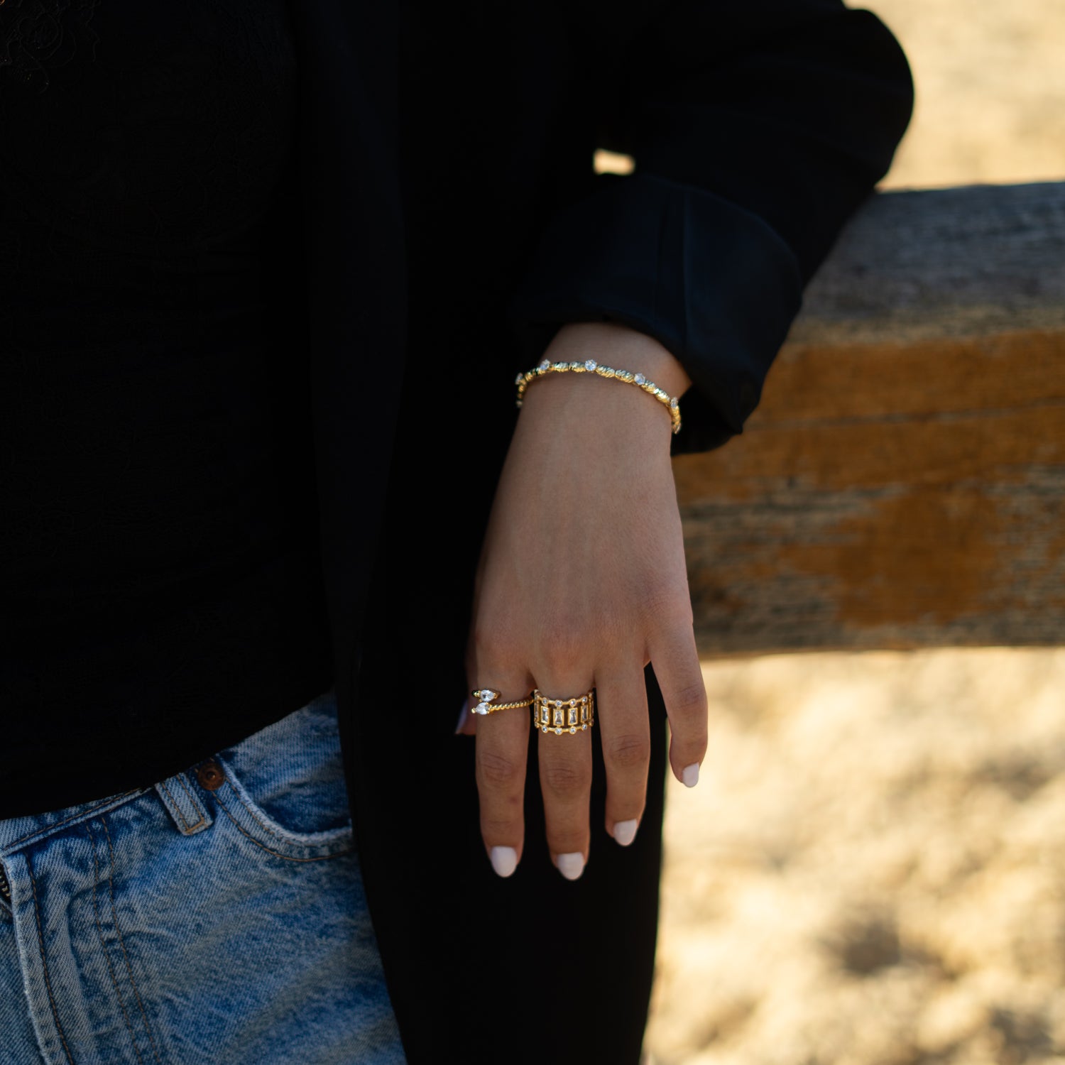 Radiant Majesty Diamond Gold Adjustable Cuff Ring