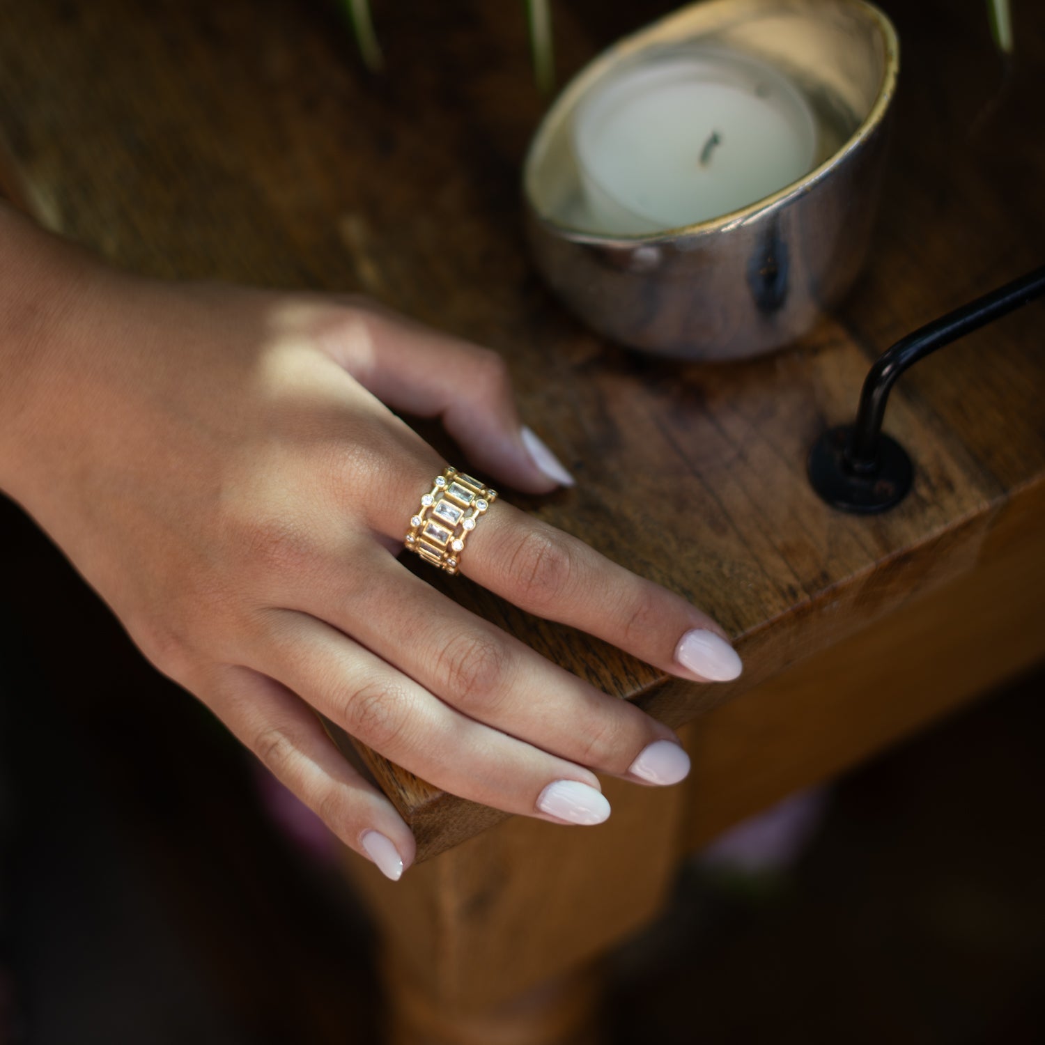 Radiant Majesty Diamond Gold Adjustable Cuff Ring