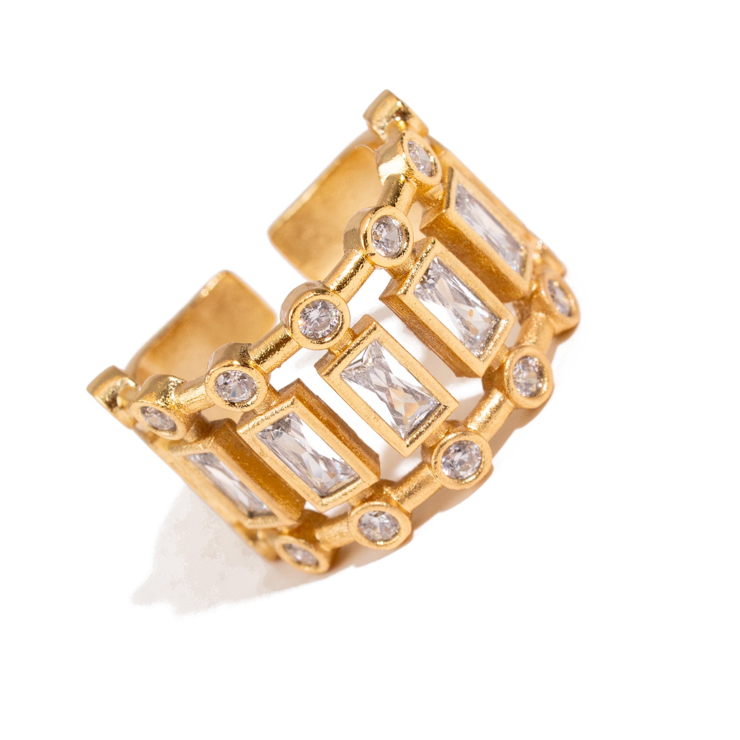 Radiant Majesty Diamond Gold Adjustable Cuff Ring