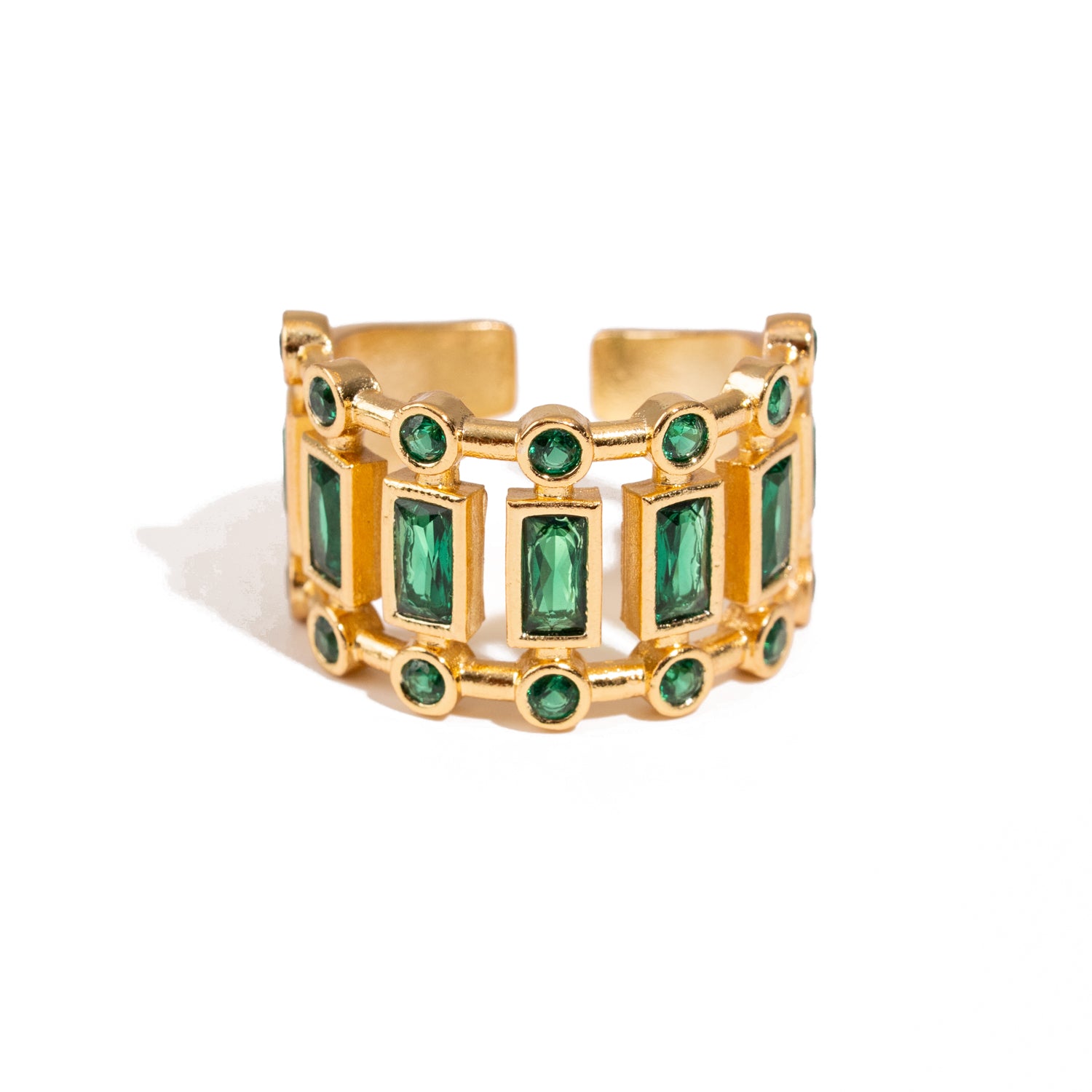 Radiant Majesty Emerald Gold Adjustable Cuff Ring