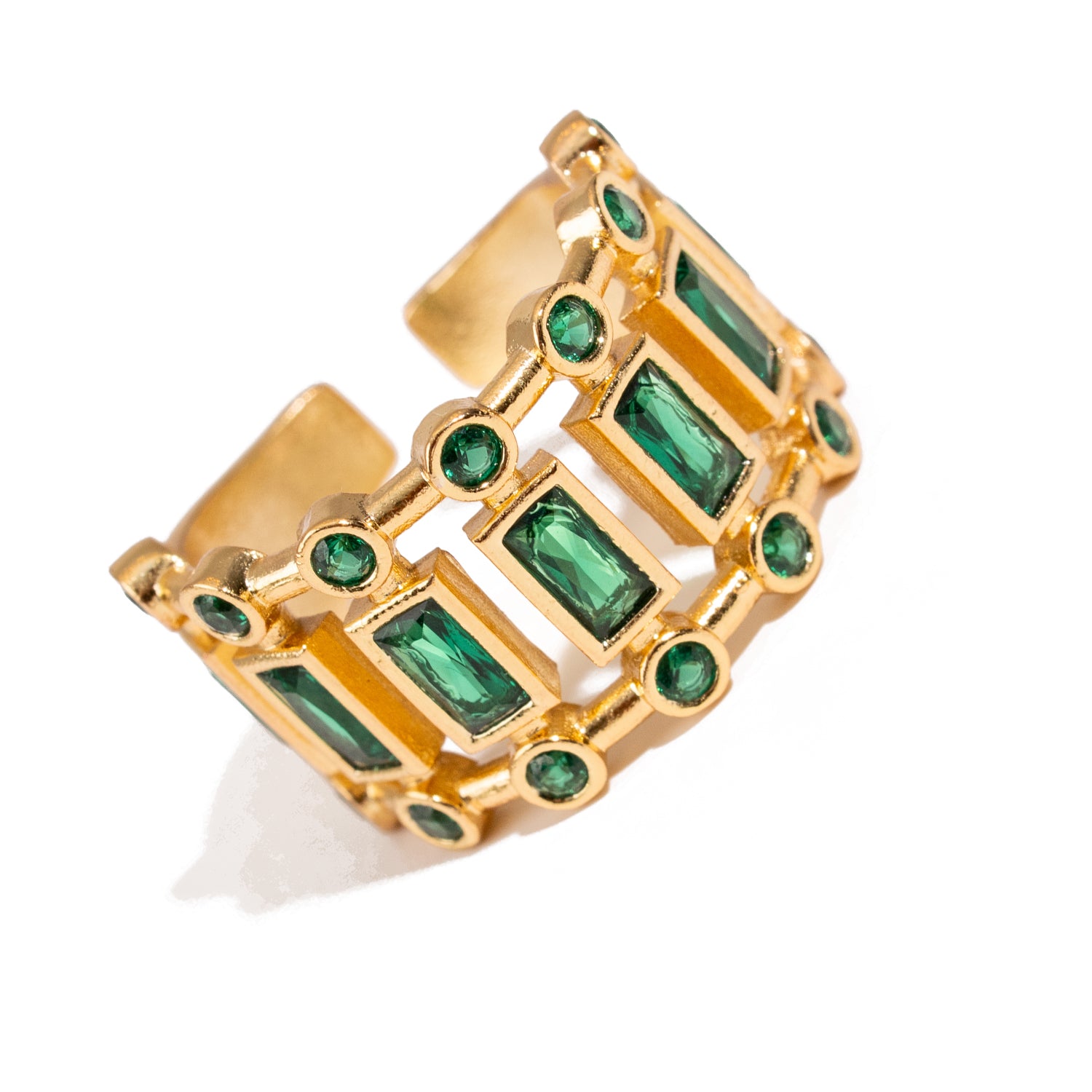 Radiant Majesty Emerald Gold Adjustable Cuff Ring