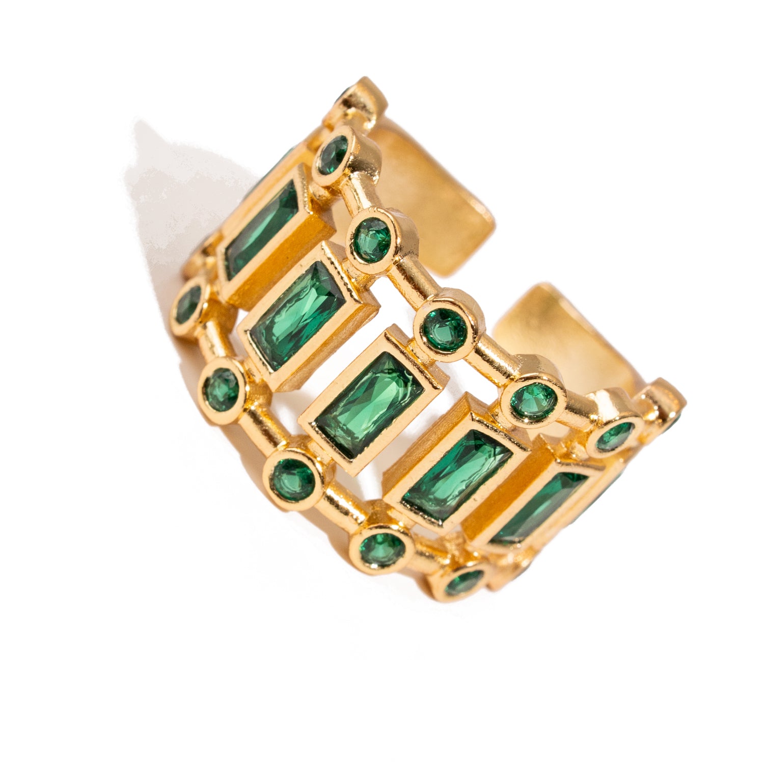 Radiant Majesty Emerald Gold Adjustable Cuff Ring