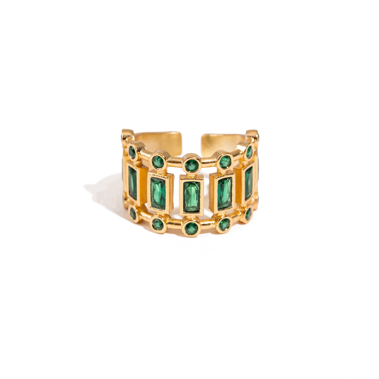 Radiant Majesty Emerald Gold Adjustable Cuff Ring