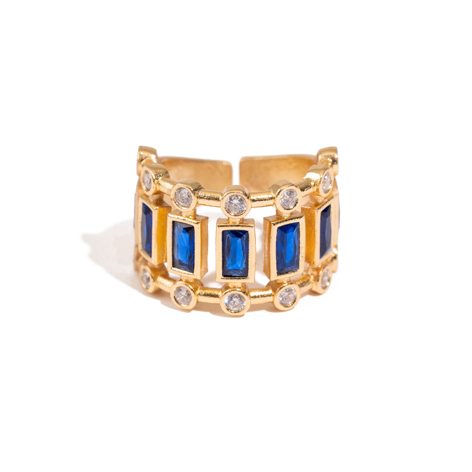 Radiant Majesty Sapphire Gold Adjustable Cuff Ring