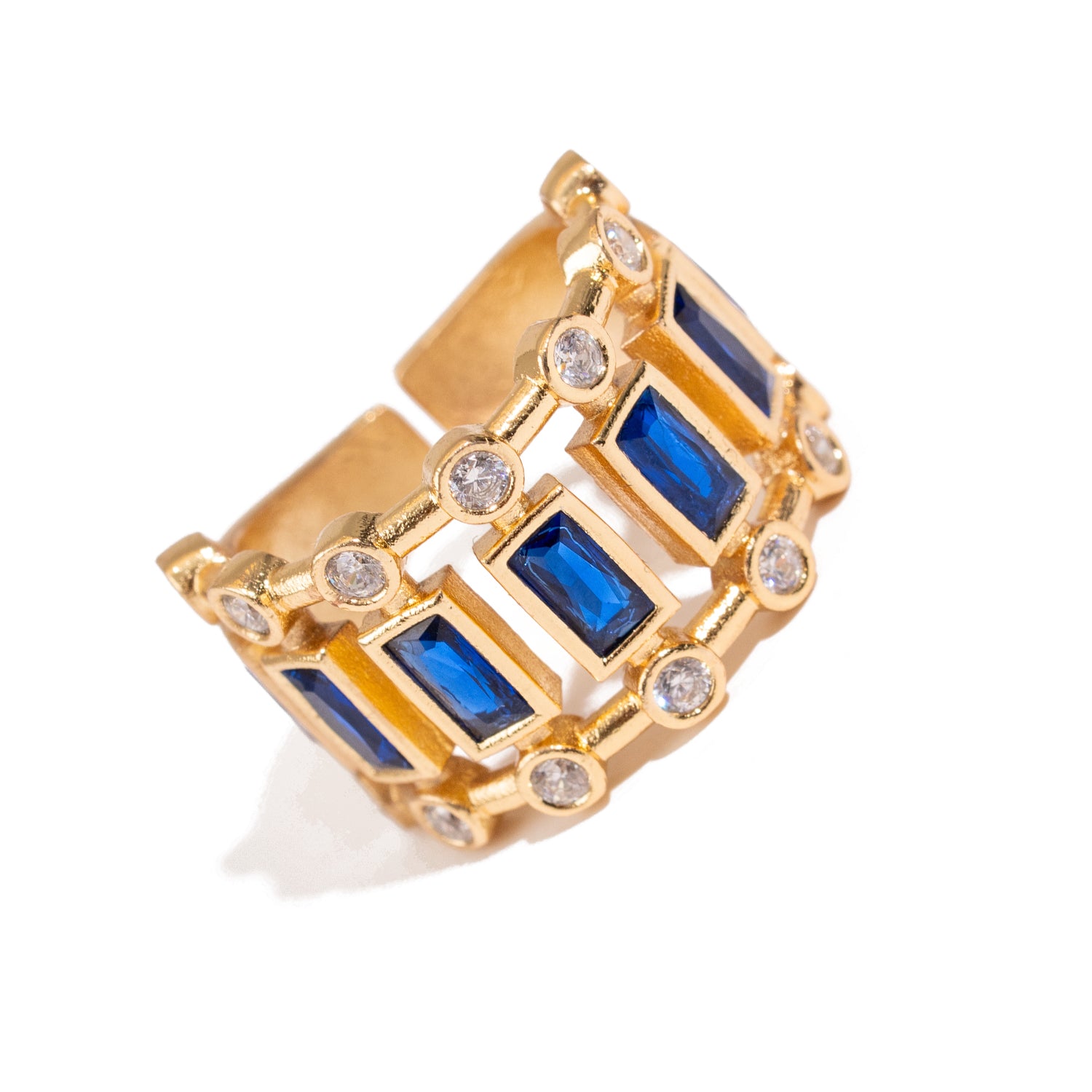 Radiant Majesty Sapphire Gold Adjustable Cuff Ring