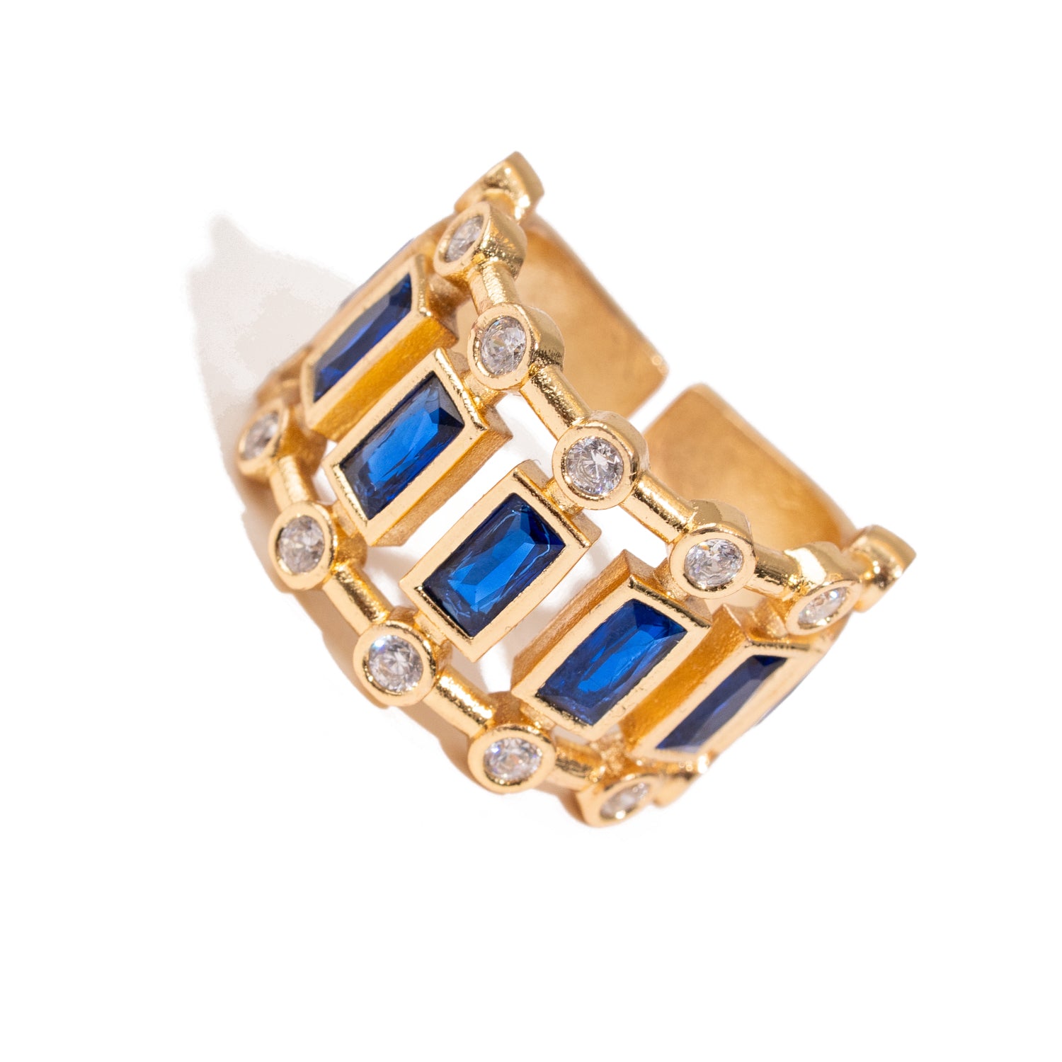 Radiant Majesty Sapphire Gold Adjustable Cuff Ring