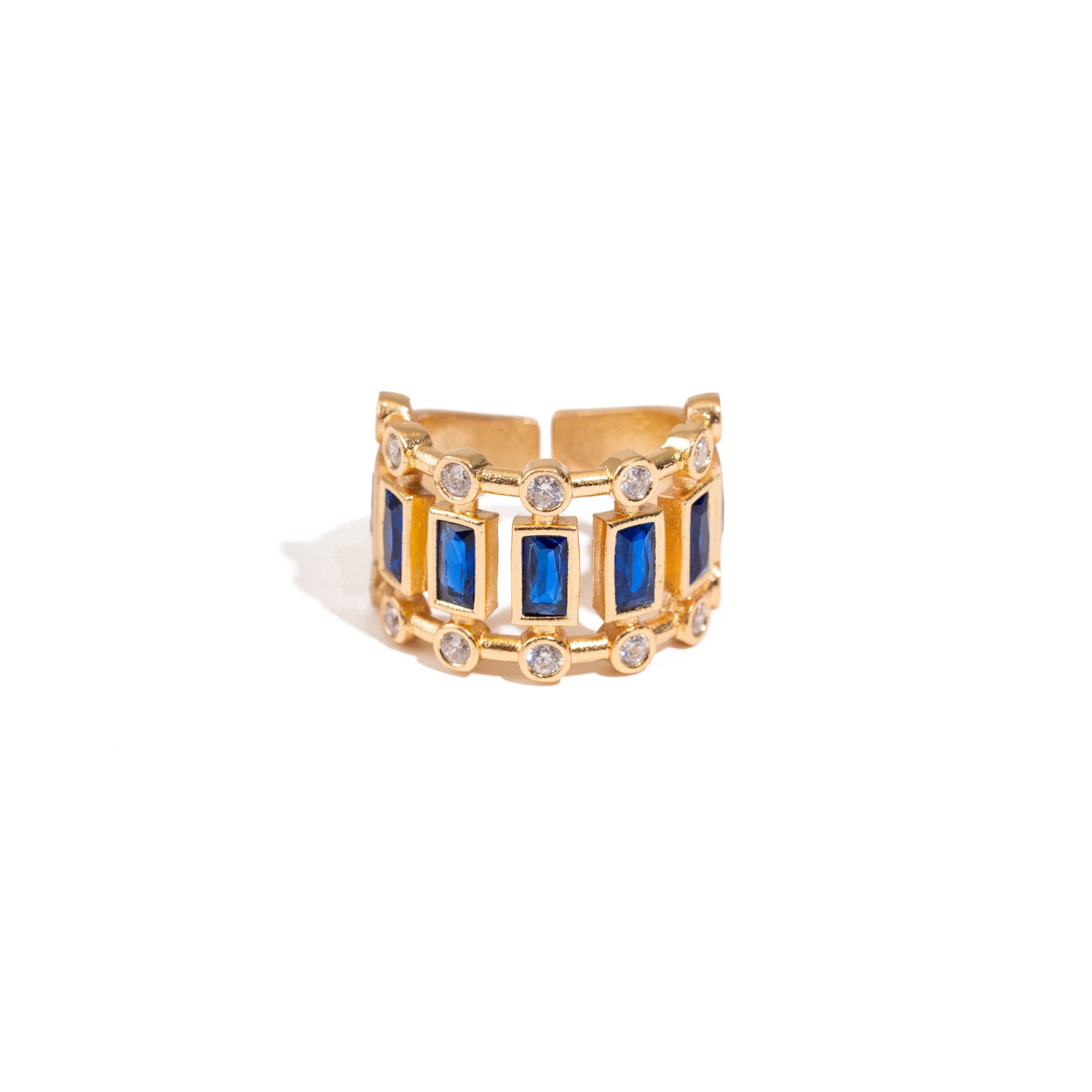 Radiant Majesty Sapphire Gold Adjustable Cuff Ring