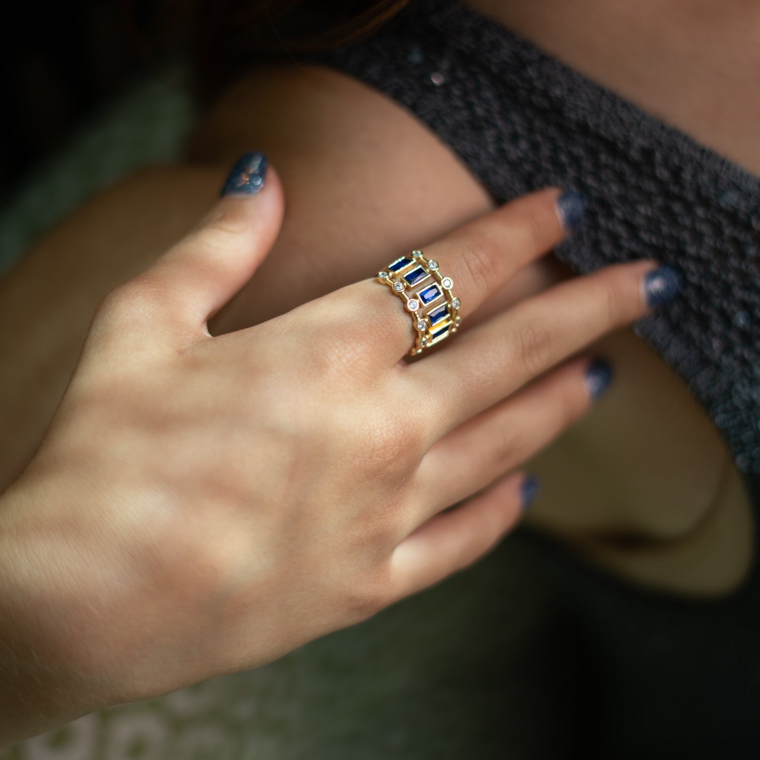 Radiant Majesty Sapphire Gold Adjustable Cuff Ring