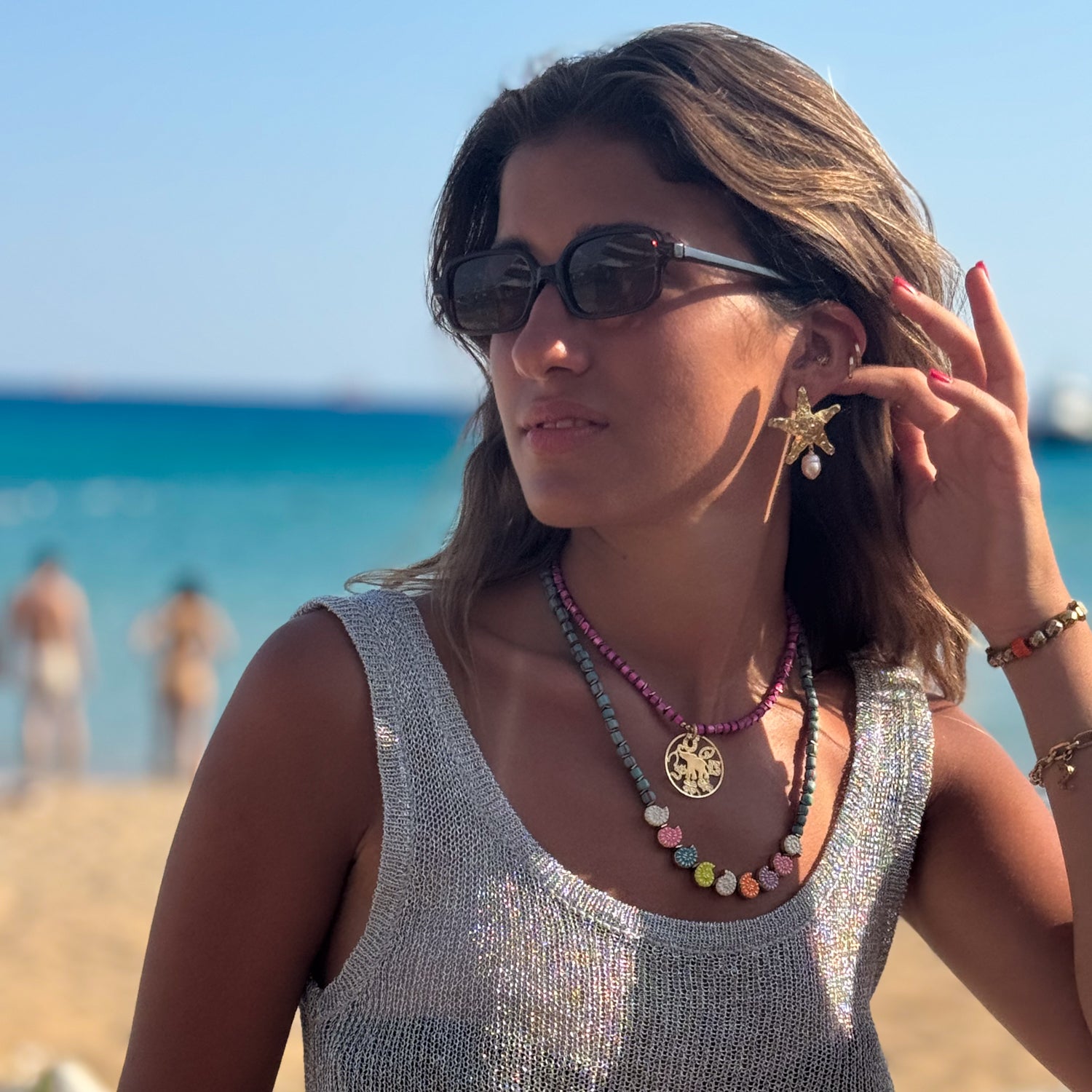 Rainbow Aura Seashell Evil Eye Handmade Necklace