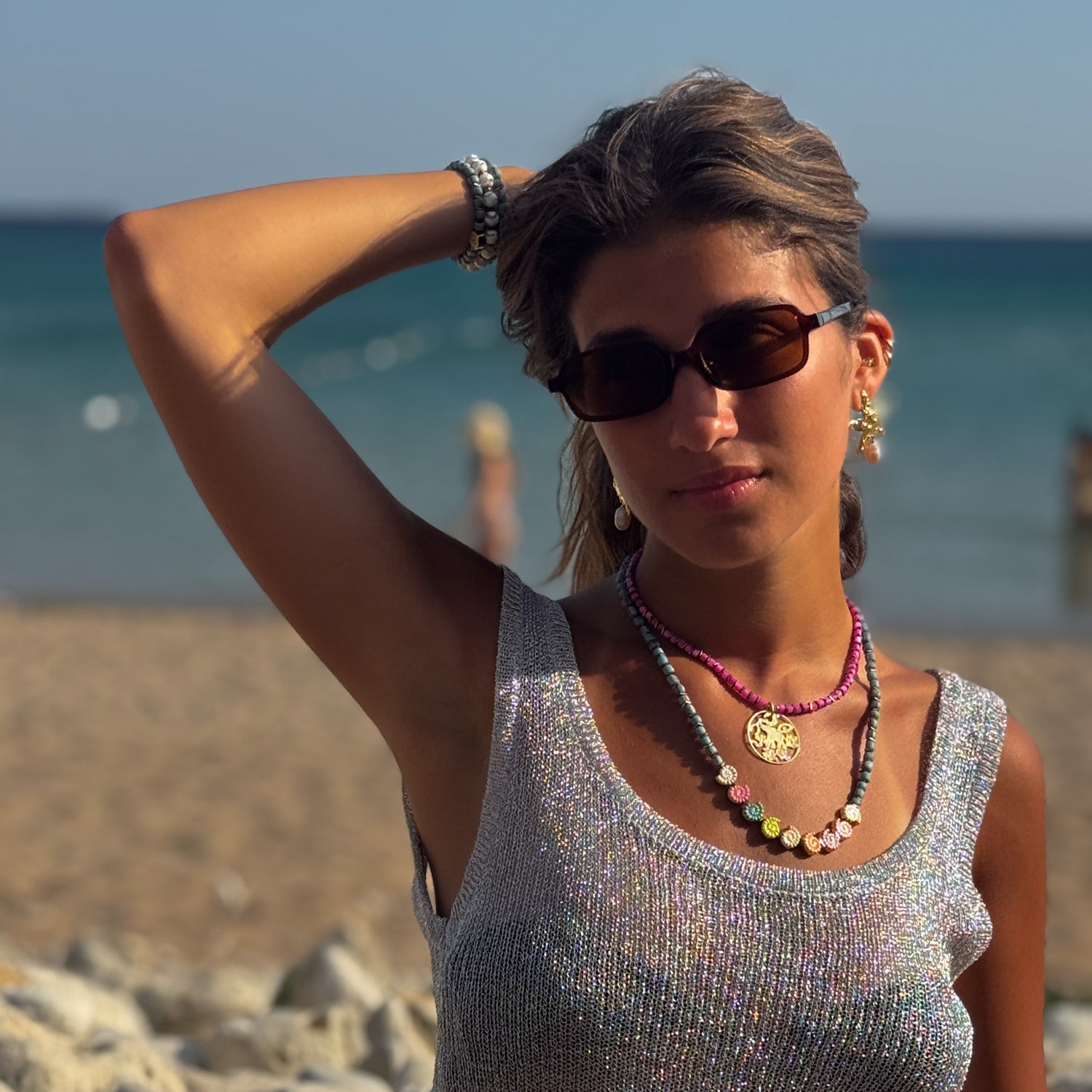 Rainbow Aura Seashell Evil Eye Handmade Necklace