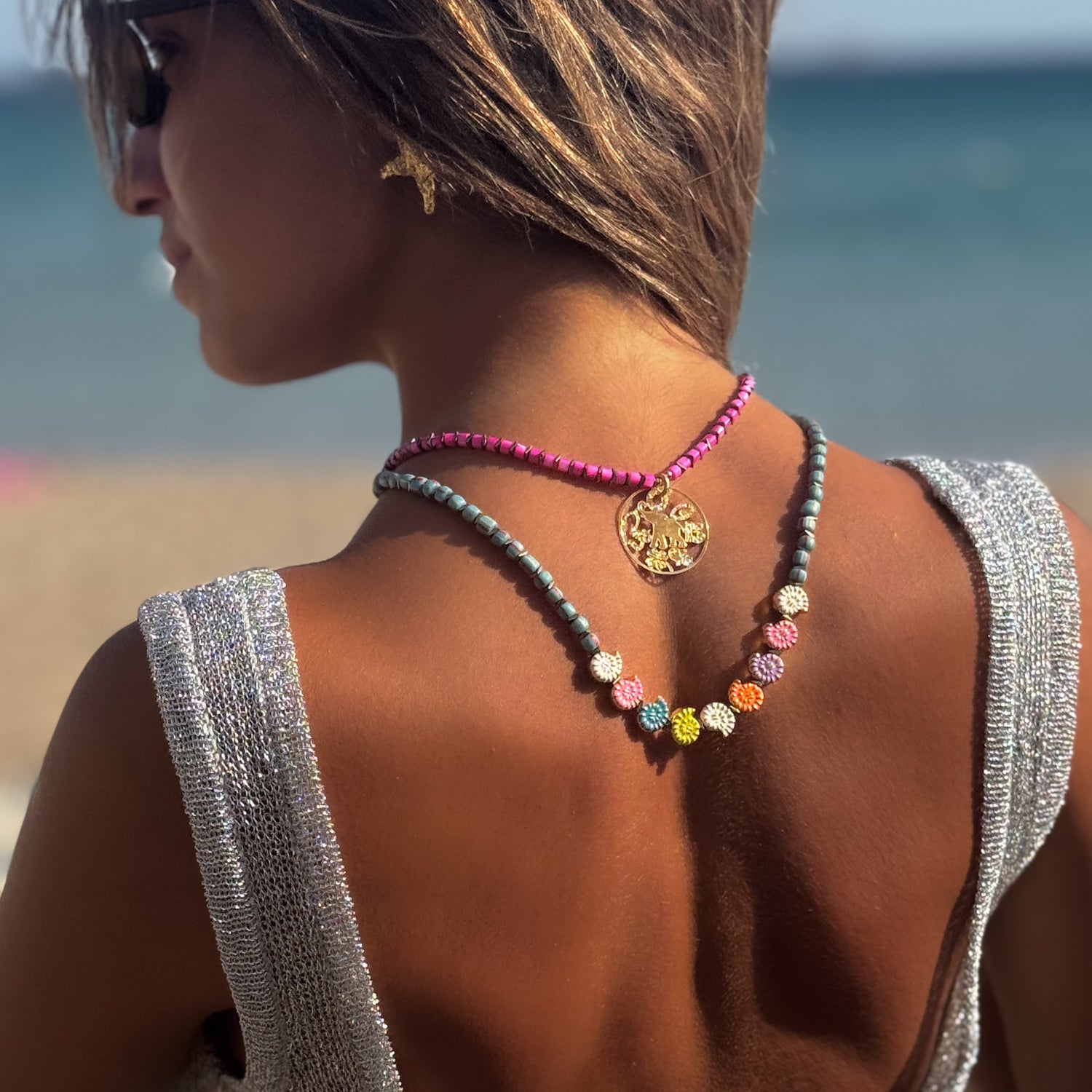 Rainbow Aura Seashell Evil Eye Handmade Necklace
