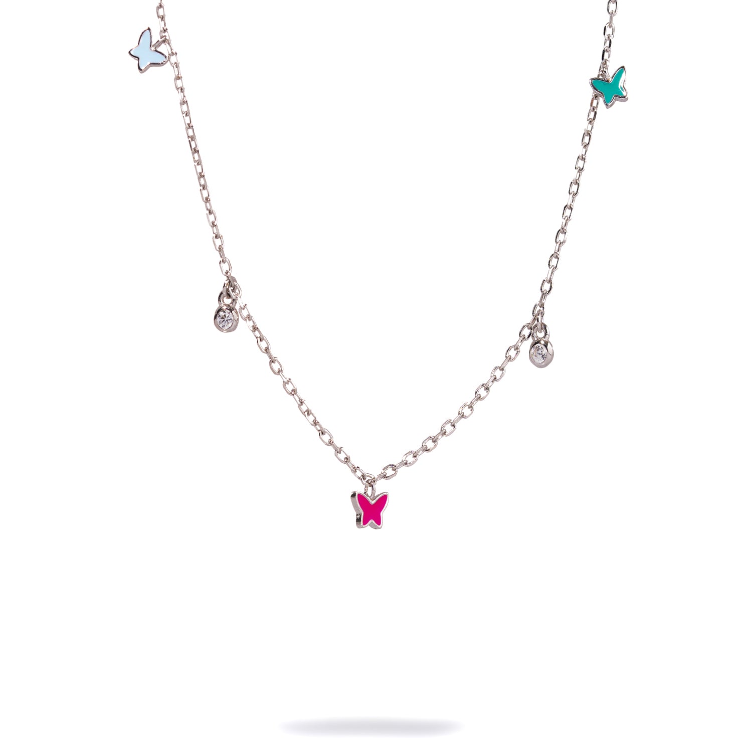 925 Sterling Silver Necklace with Butterfly Pendants and Diamond Details for a Whimsical and Elegant Look