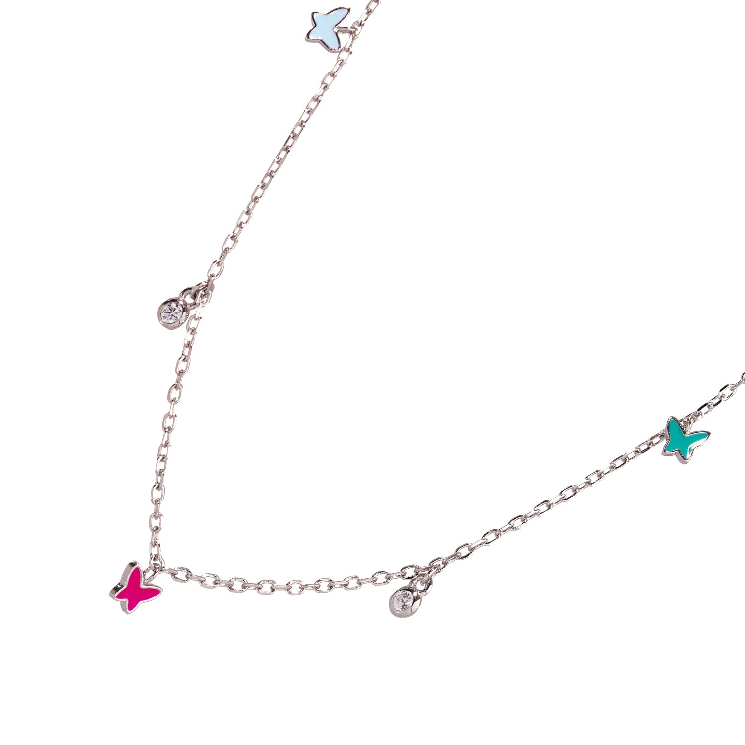 Handcrafted Rainbow Butterfly Necklace in 925 Sterling Silver with Diamonds for Fun and Sophisticated Style