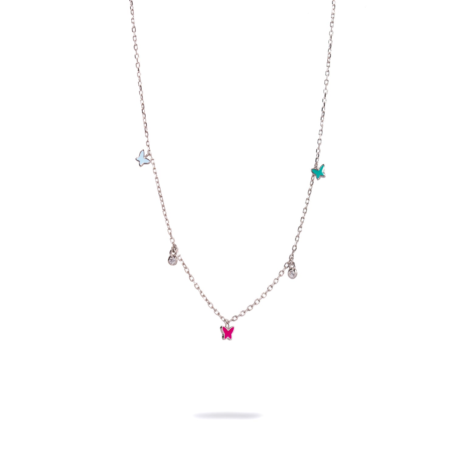 Colorful Butterfly Choker Necklace with Diamonds on Sterling Silver Chain for a Chic and Fun Fashion Statement