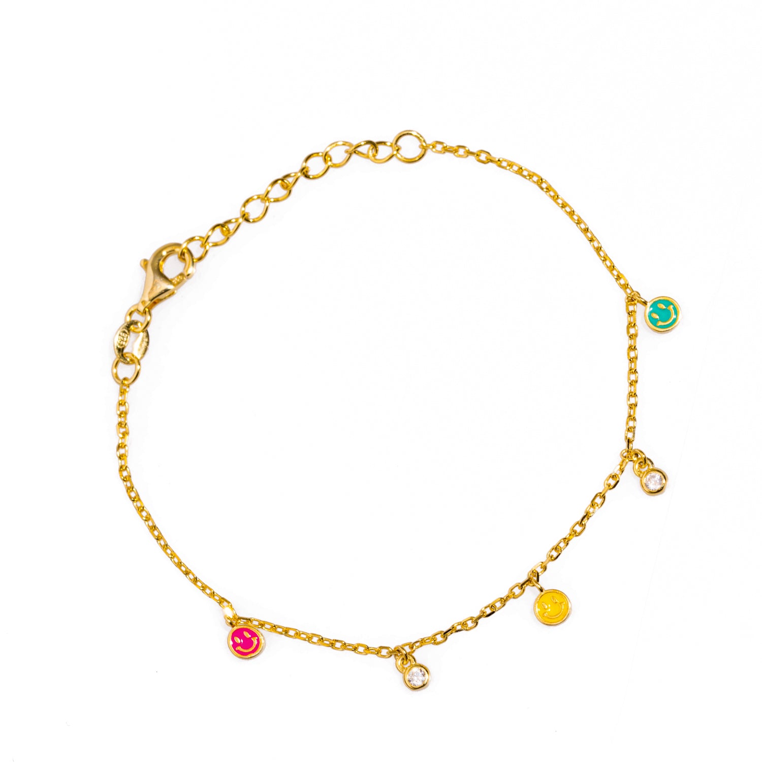 Gold-Plated Smiley Face Bracelet with CZ Diamonds for a Playful Yet Sophisticated Fashion Accessory