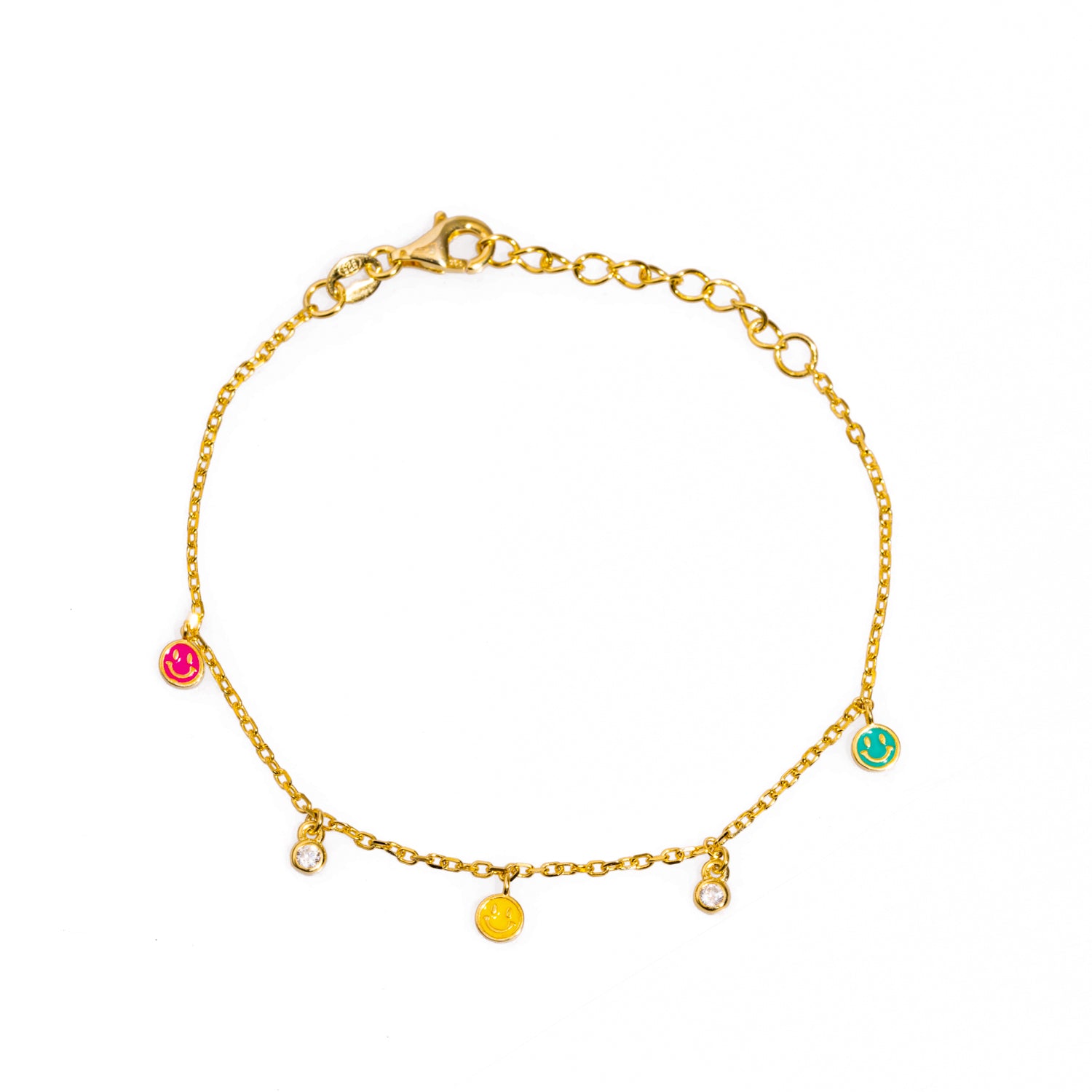 18K Gold-Plated Smiley Face Bracelet with Multicolor Enamel and CZ Diamonds for Playful Luxury
