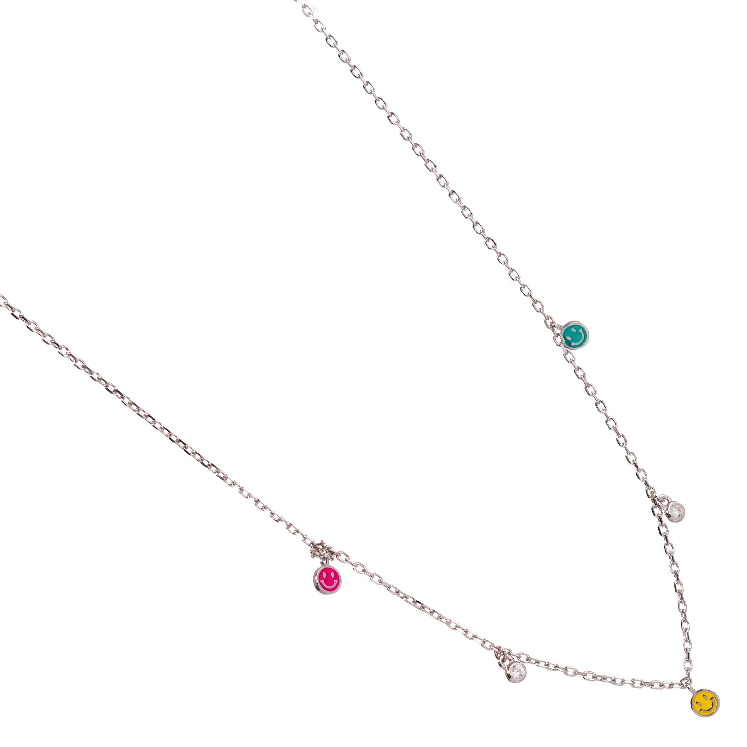 Smiley Face Charm Necklace with Diamonds in 925 Sterling Silver for a Whimsical, Stylish Look