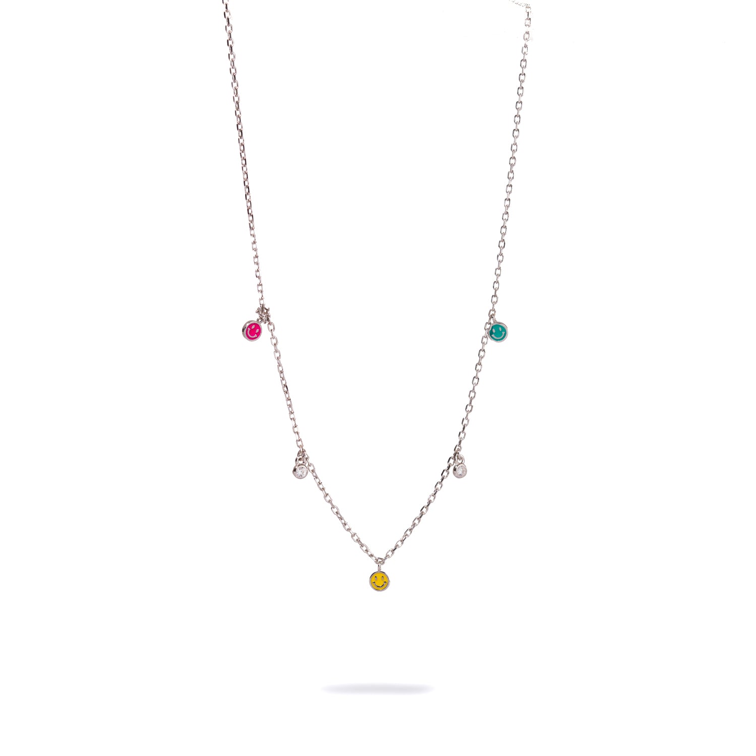 925 Sterling Silver Necklace with Smiley Face Charms and Sparkling Diamonds for Positive Vibes