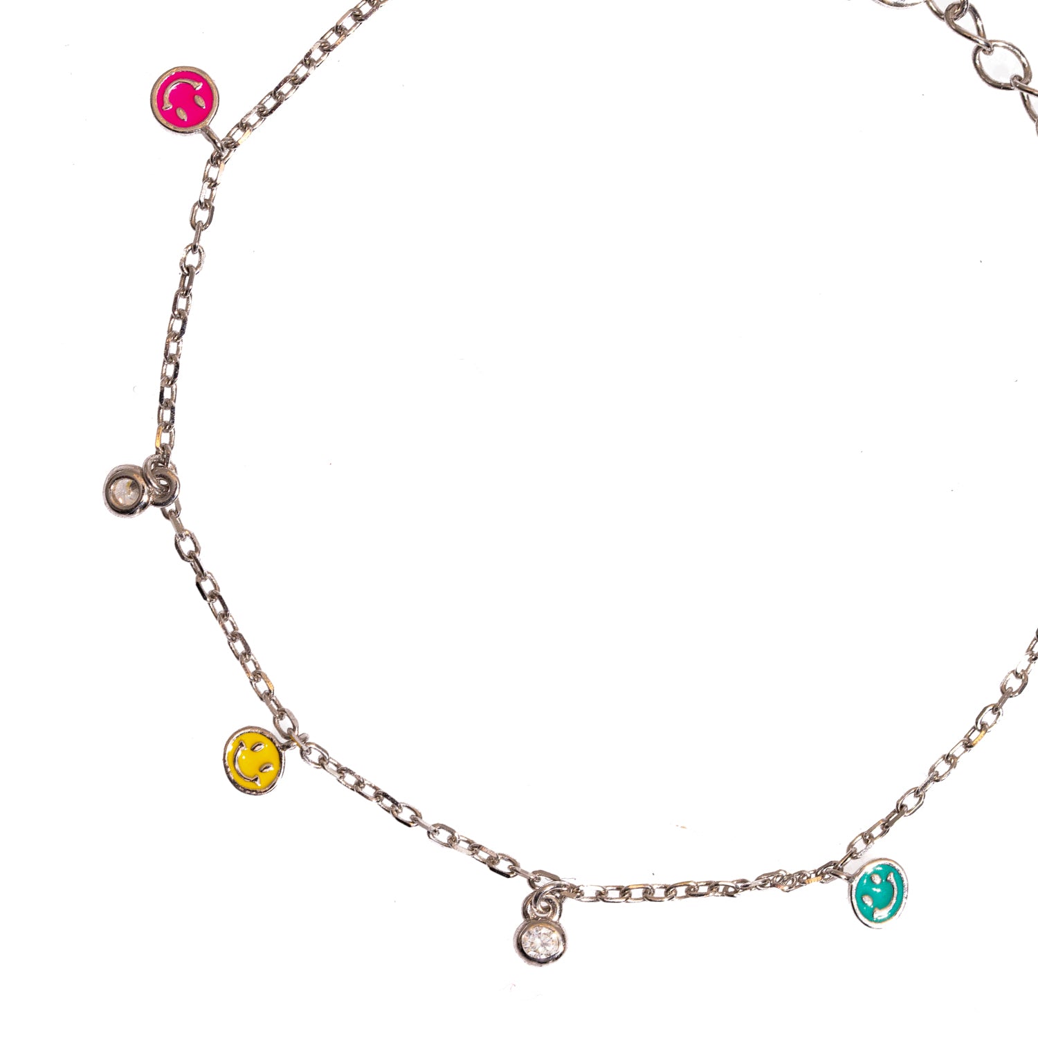 Handmade Sterling Silver Bracelet with Smiley Face Charms and CZ Diamonds for a Bright, Joyful Style