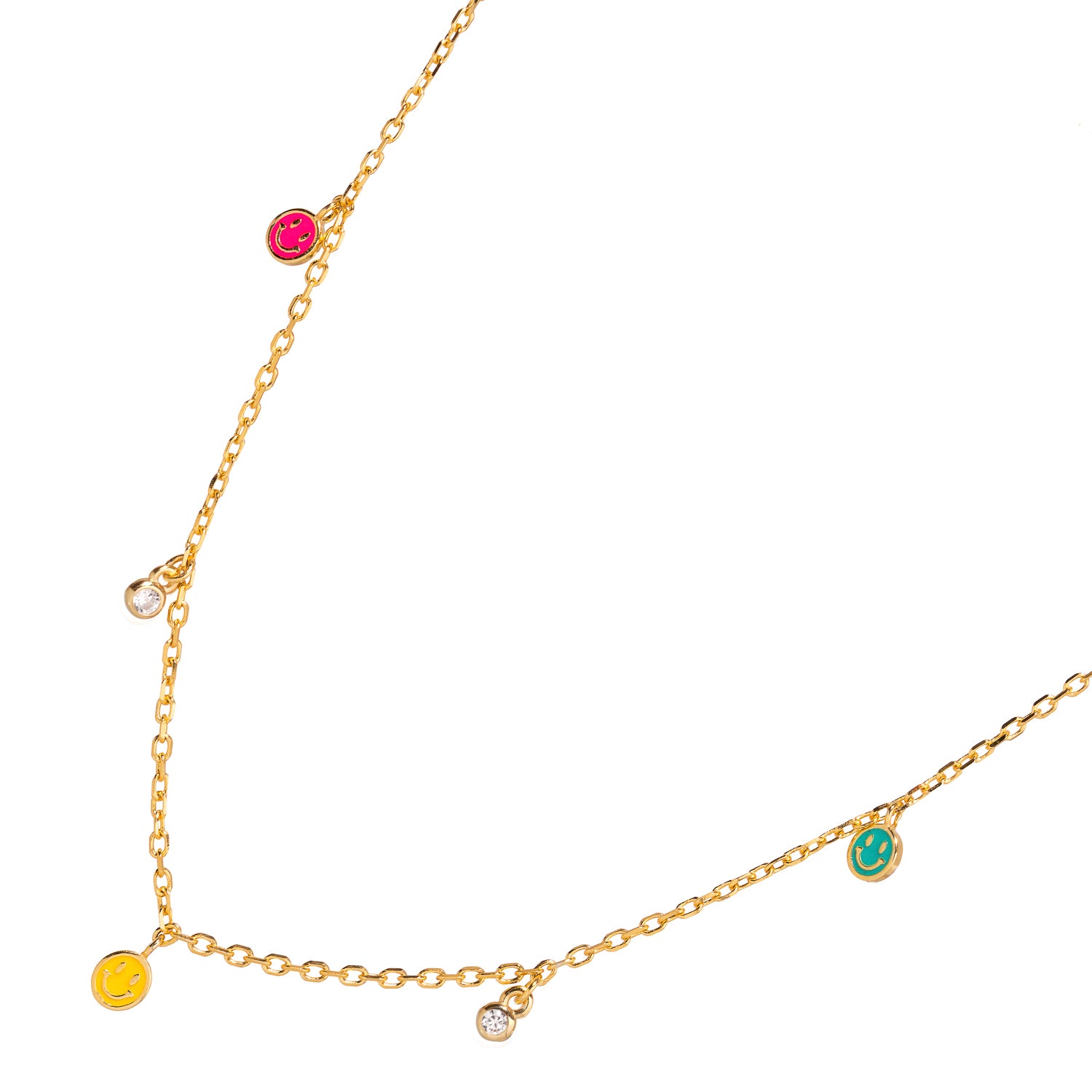 Rainbow Smiley Face Choker Necklace with CZ Diamonds and 925 Sterling Silver for Joyful Elegance