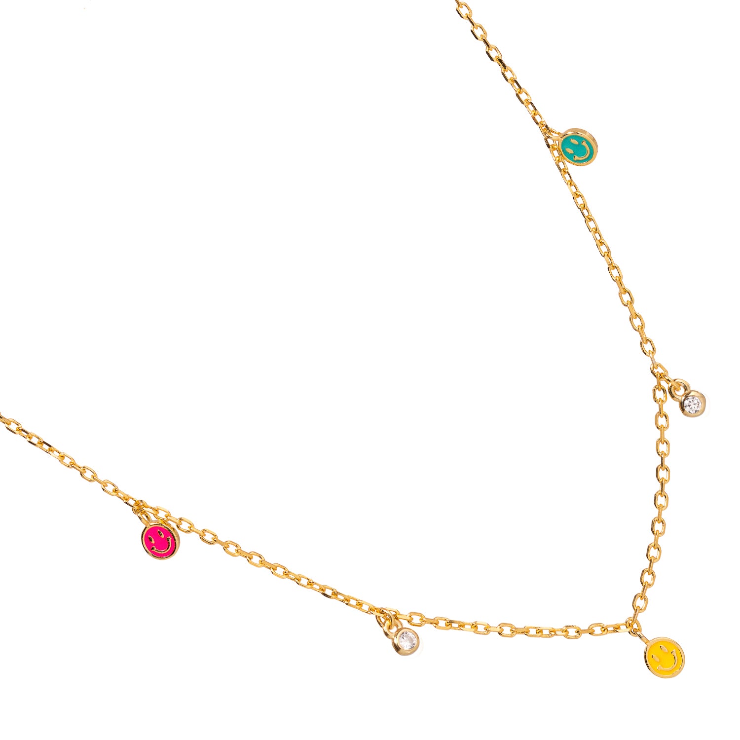 925 Silver Necklace with Smiley Face Charms and CZ Diamonds for a Fun and Sparkling Style