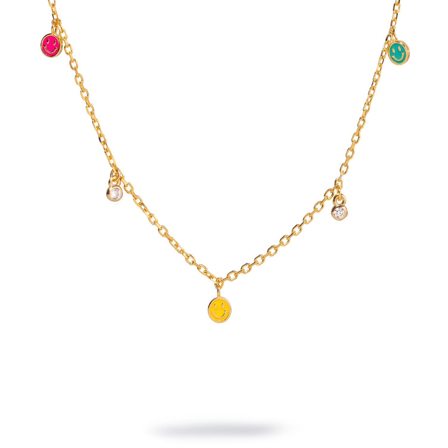925 Sterling Silver Choker Necklace with Colorful Smiley Face Charms and Diamond Accents for Fun and Style