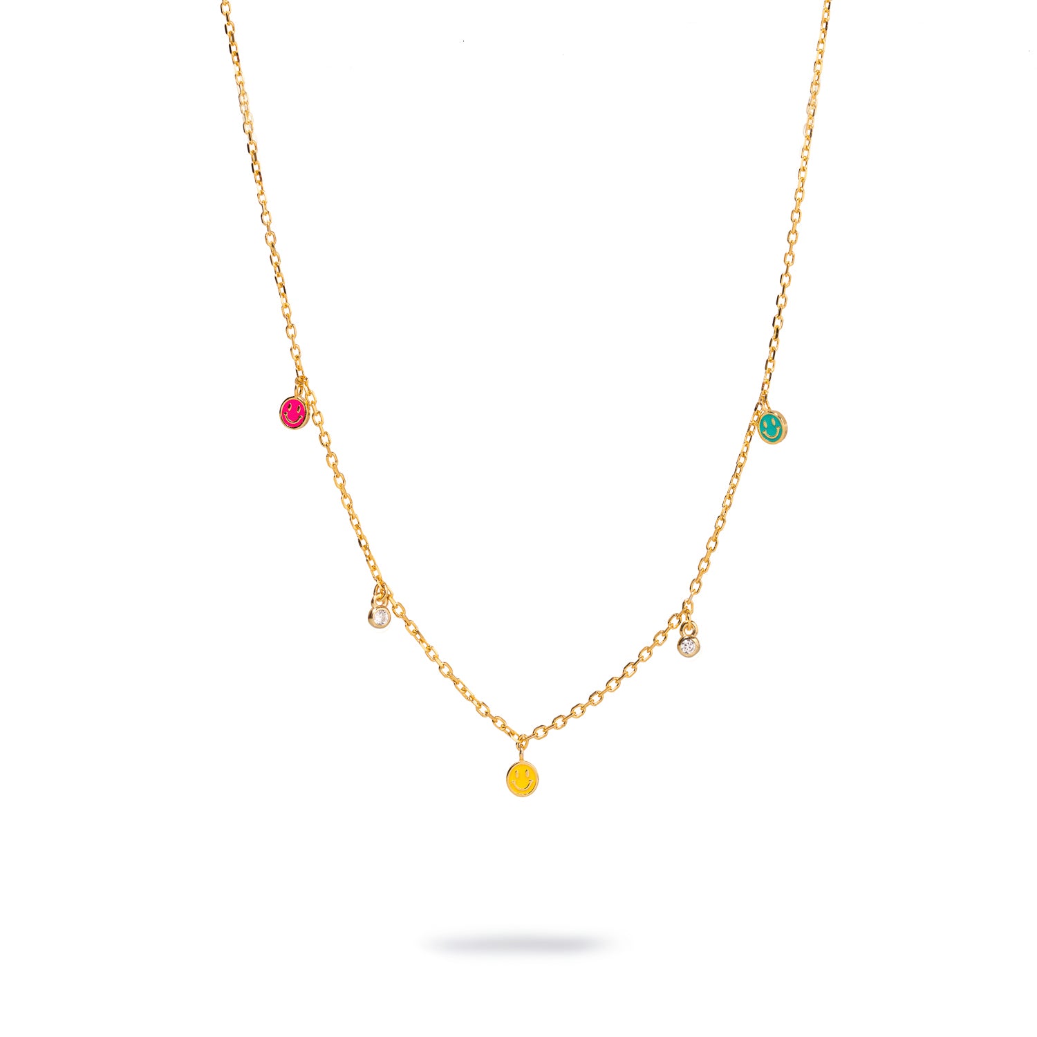 Handcrafted Sterling Silver Necklace with Rainbow Smiley Faces and Diamond Accents for Positive Energy