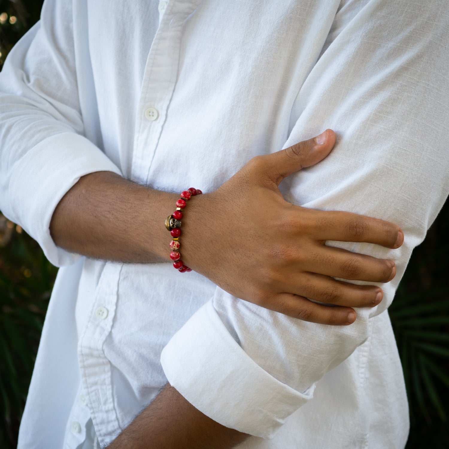 Red Cowboy Hat Skull Bracelet