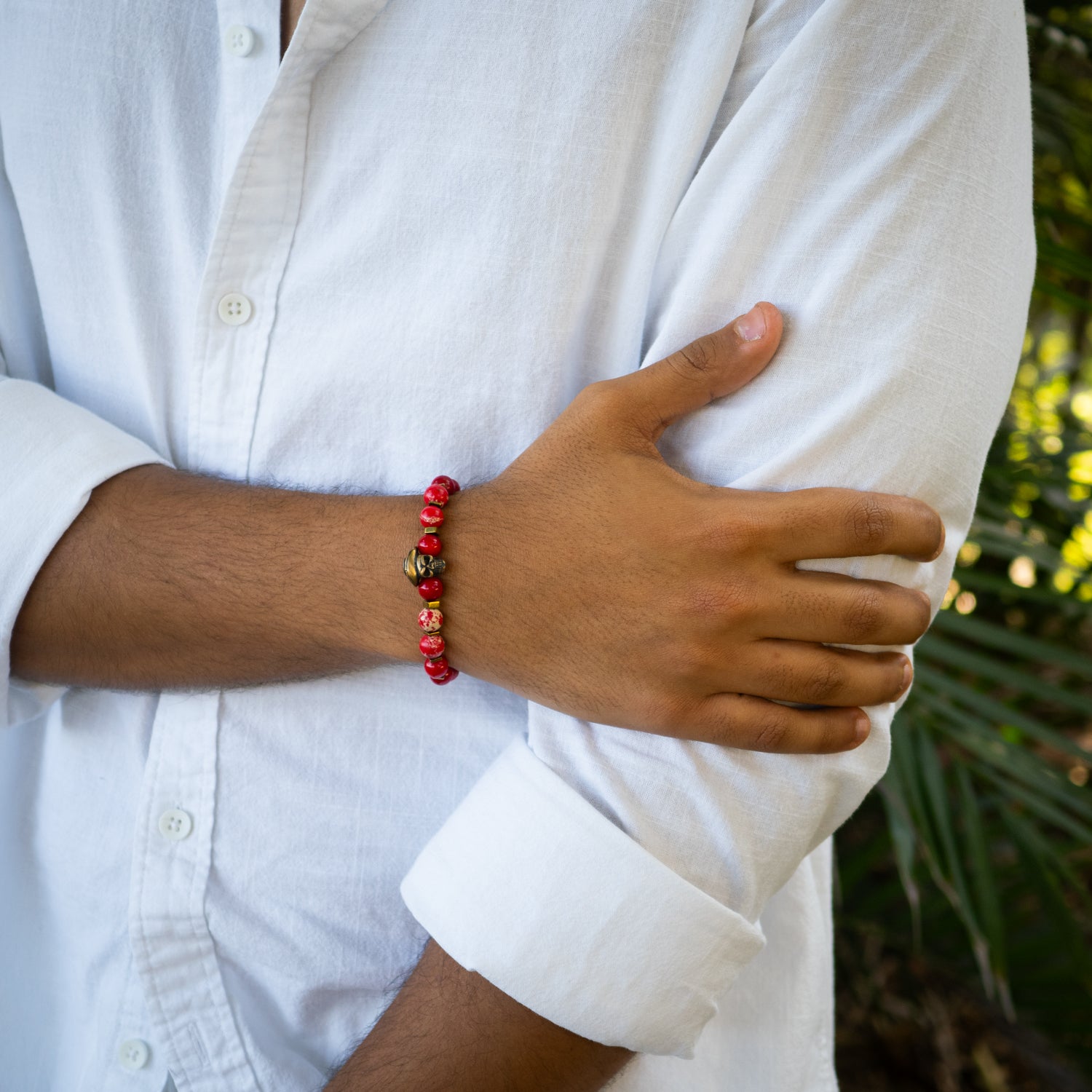 Red Cowboy Hat Skull Bracelet