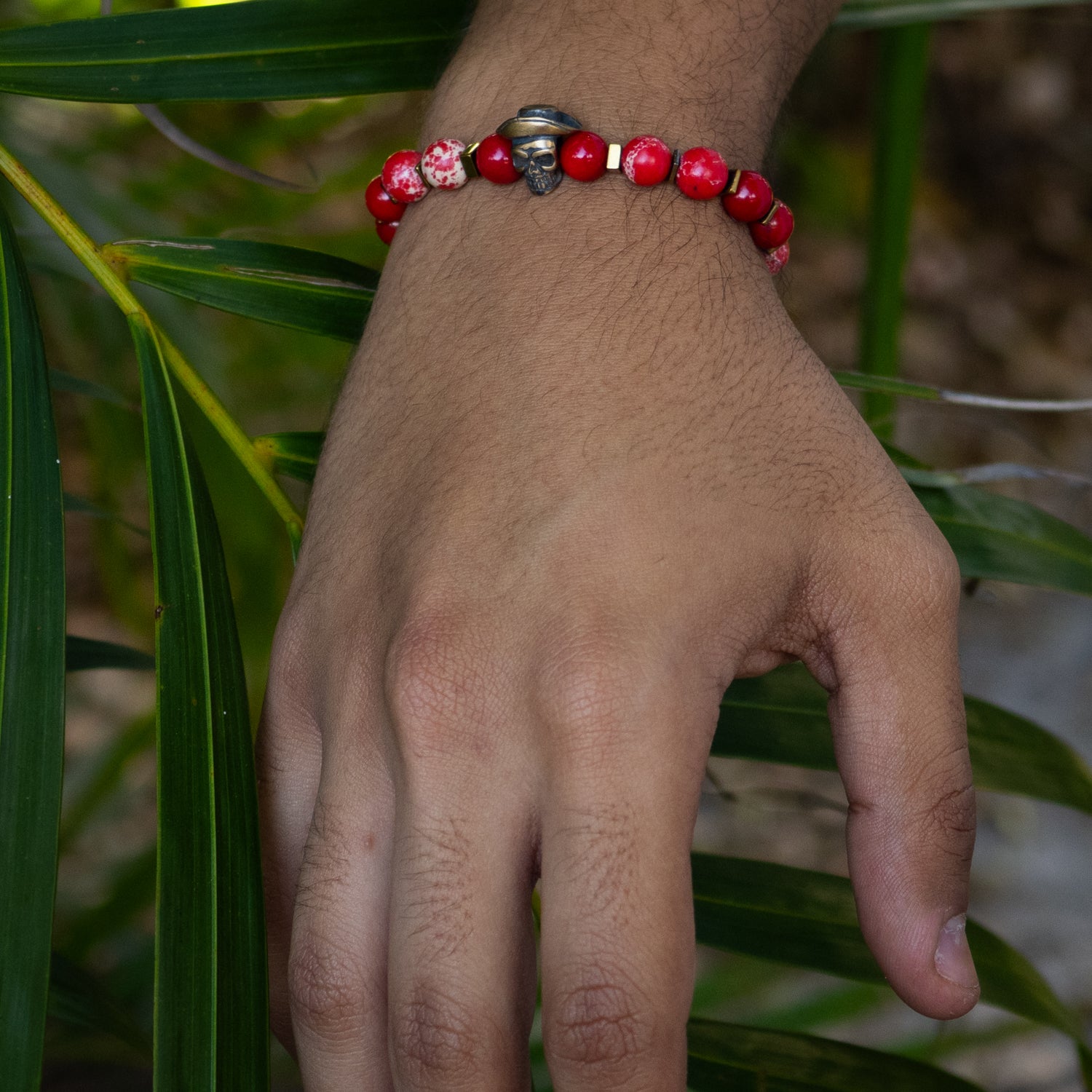 Red Cowboy Hat Skull Bracelet