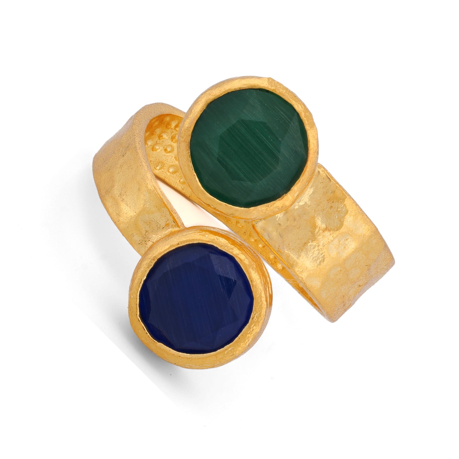 Royal Duo Emerald & Sapphire Gold Adjustable Cuff Ring
