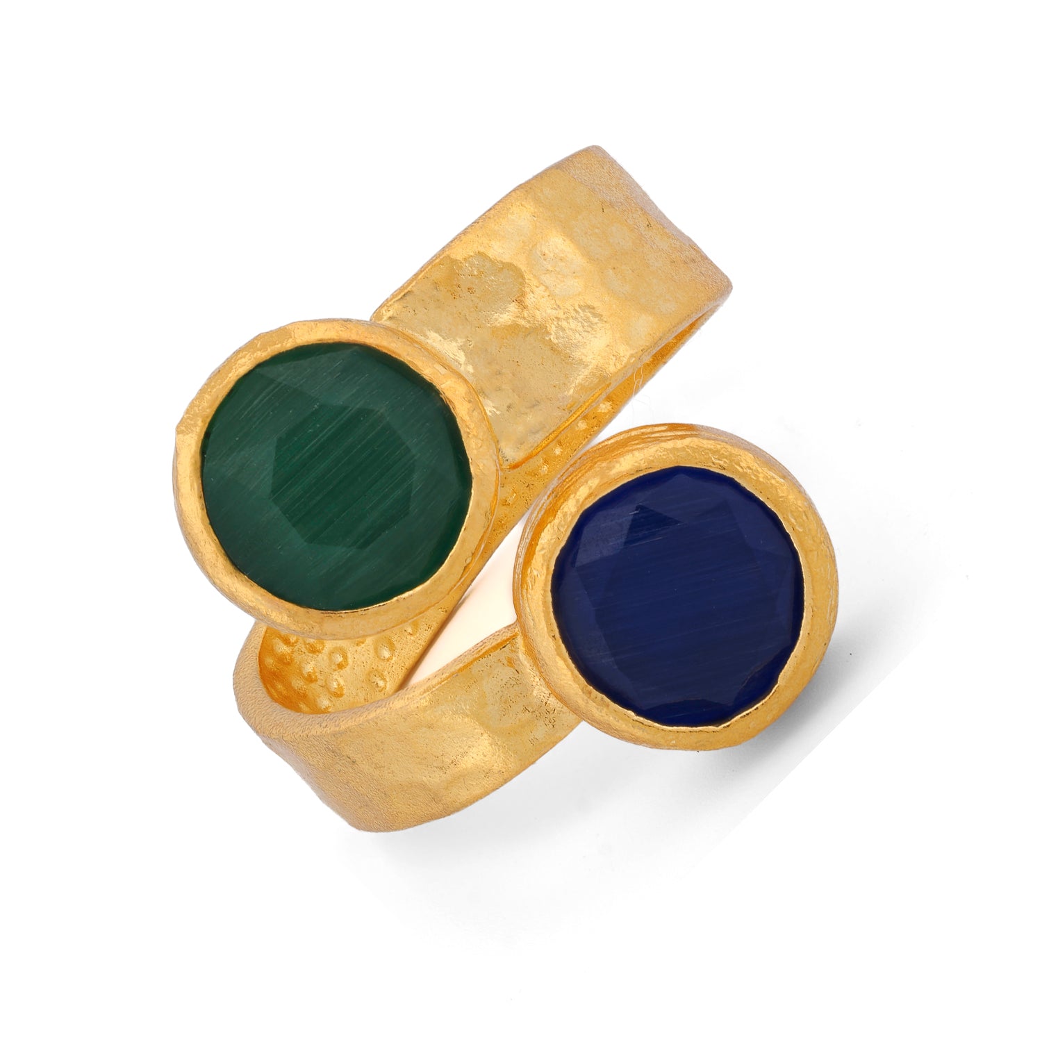 Royal Duo Emerald & Sapphire Gold Adjustable Cuff Ring