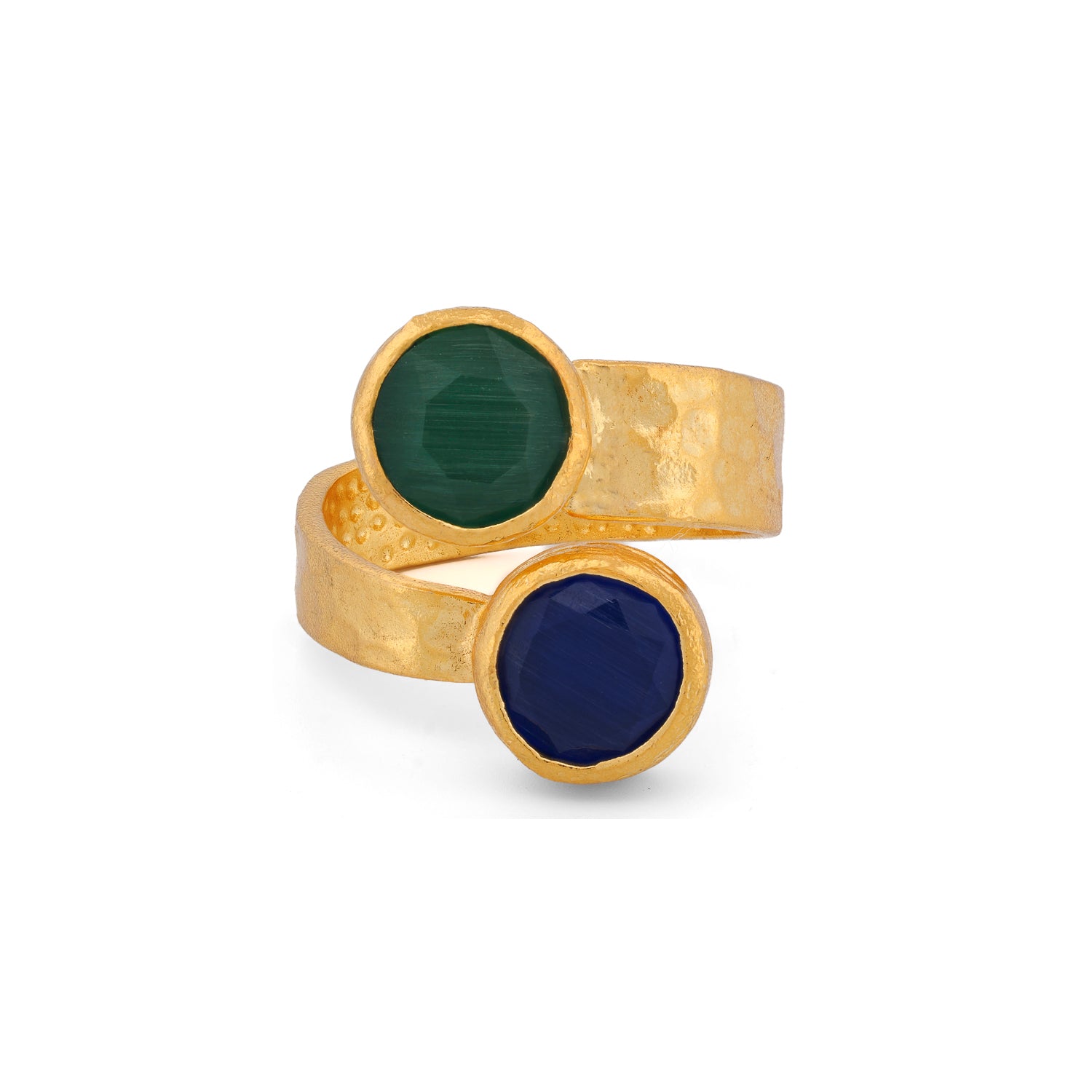 Royal Duo Emerald & Sapphire Gold Adjustable Cuff Ring