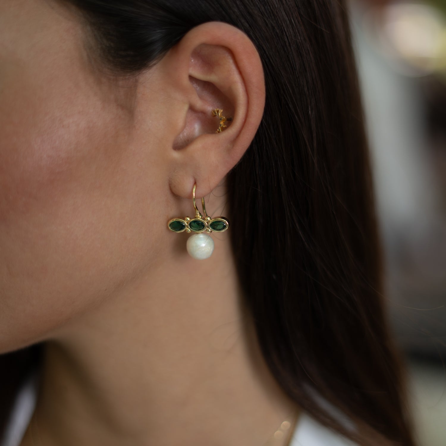 Royal Emerald Pearl Drop Earrings