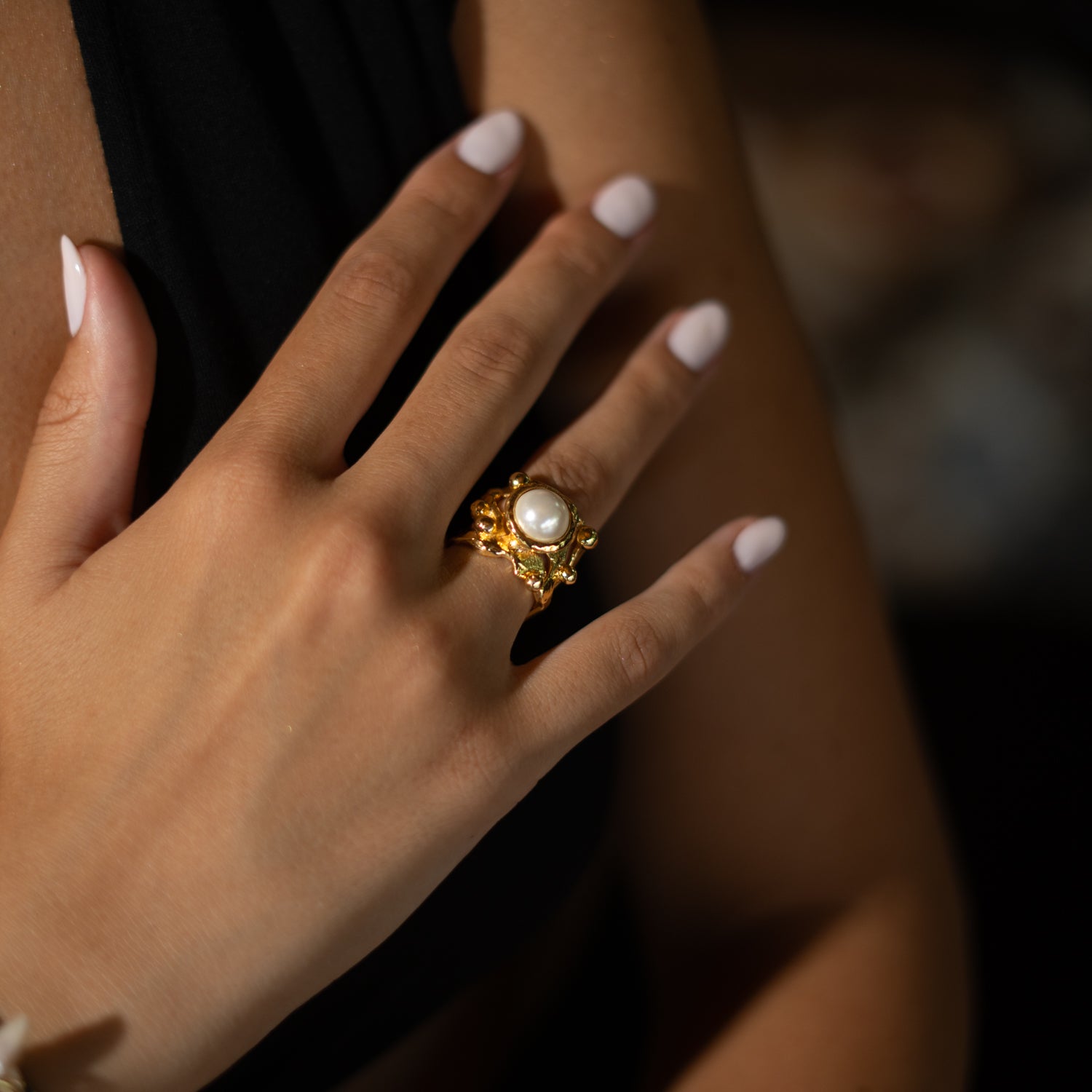 Royal Pearl Crown Gold Ring