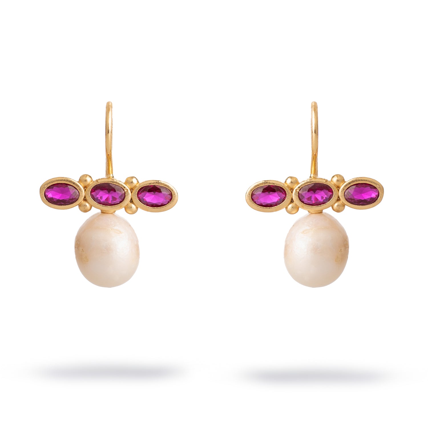 Royal Ruby Pearl Drop Earrings