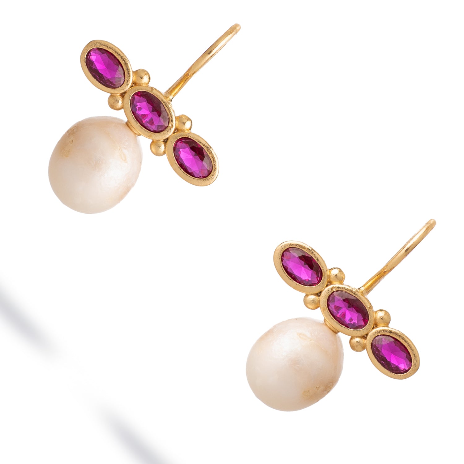 Royal Ruby Pearl Drop Earrings