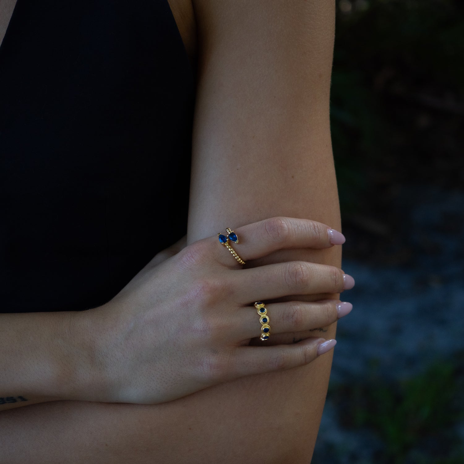 Royal Sapphire Adjustable Gold Plated Stackable Ring