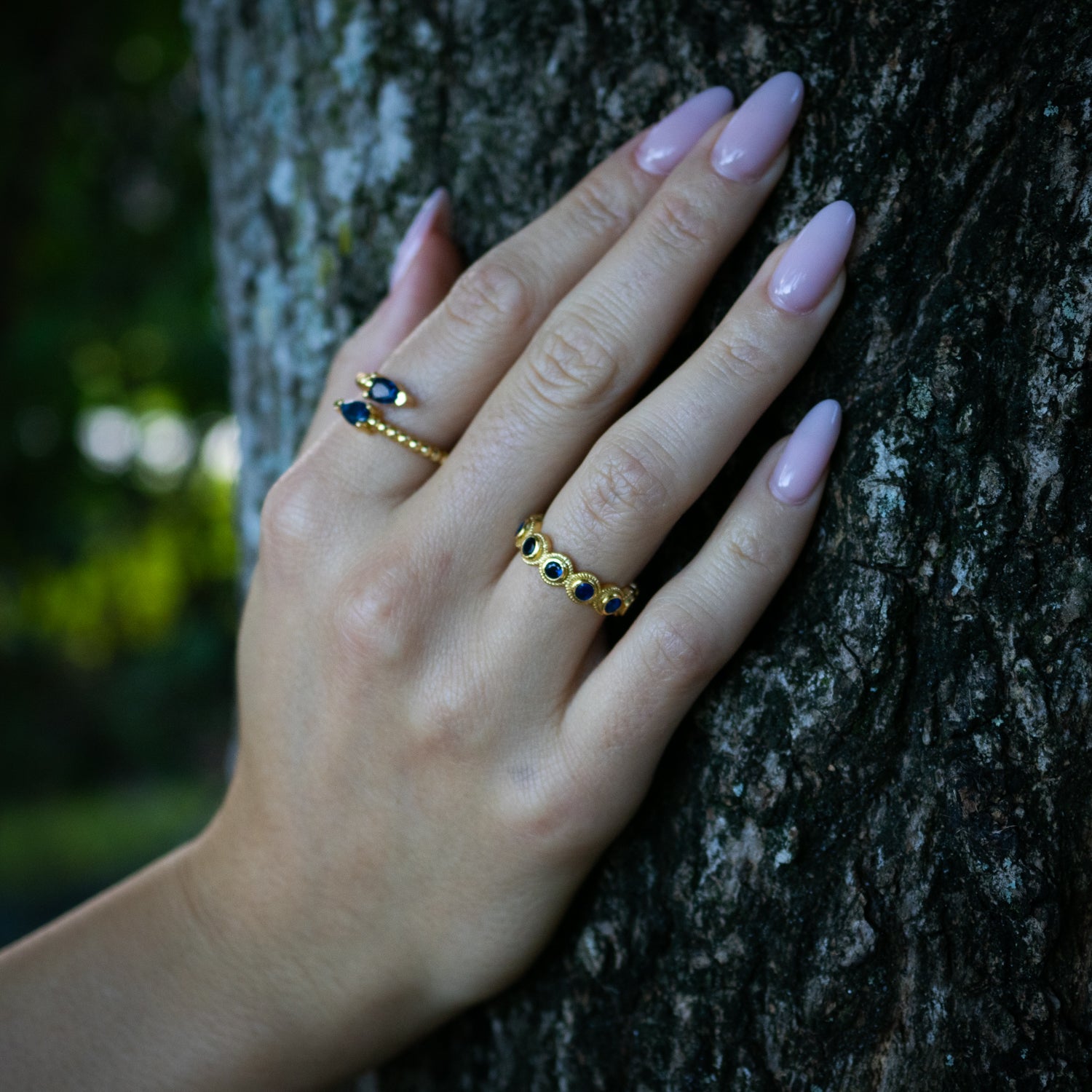 Royal Sapphire Adjustable Gold Plated Stackable Ring