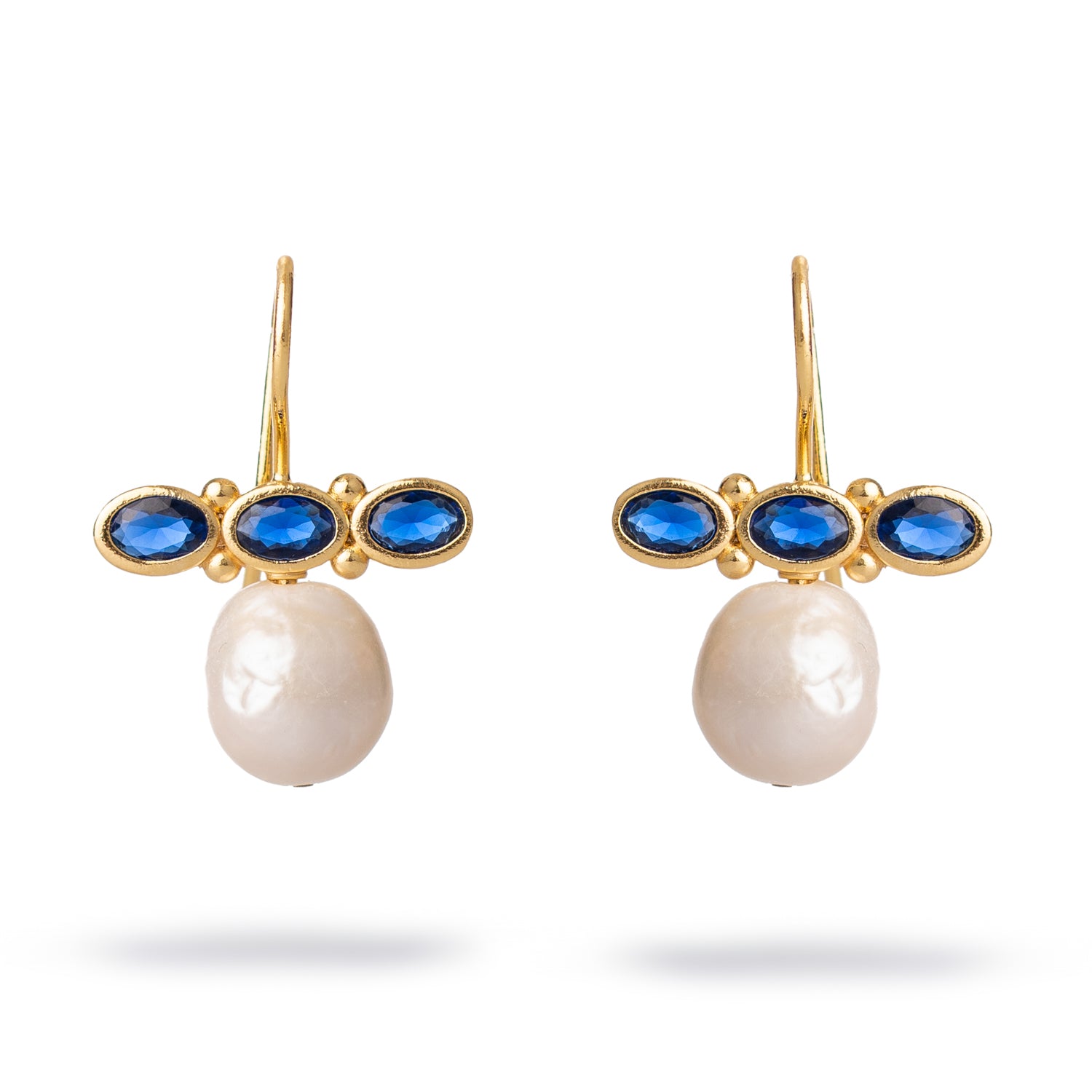 Royal Sapphire Pearl Drop Earrings