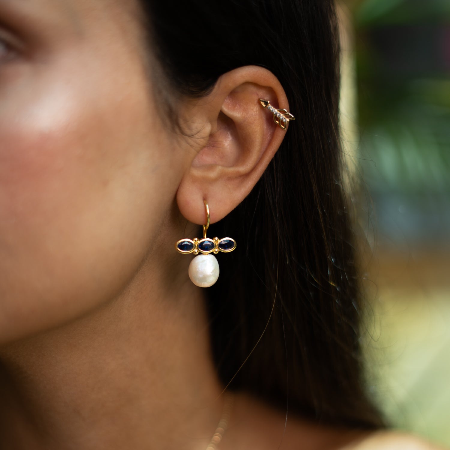 Royal Sapphire Pearl Drop Earrings