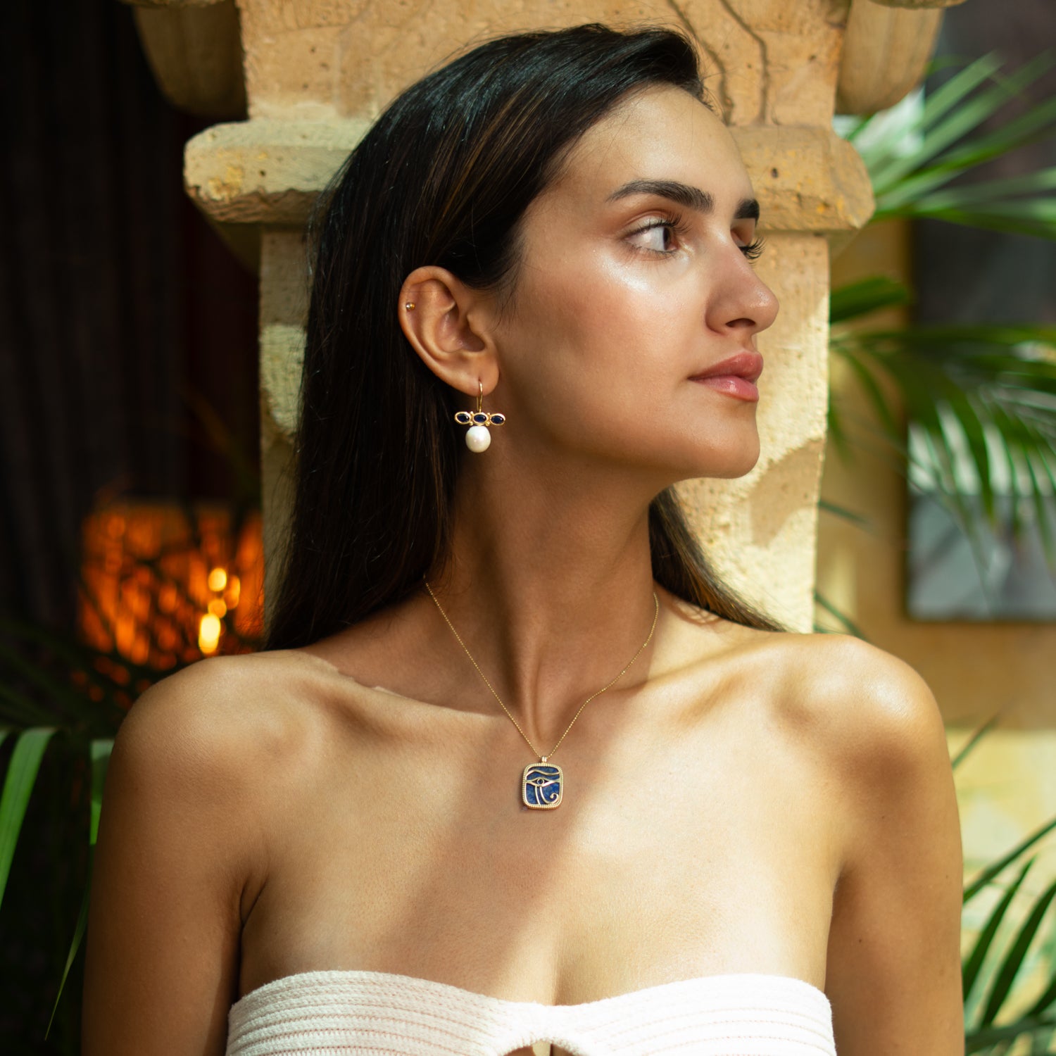Royal Sapphire Pearl Drop Earrings