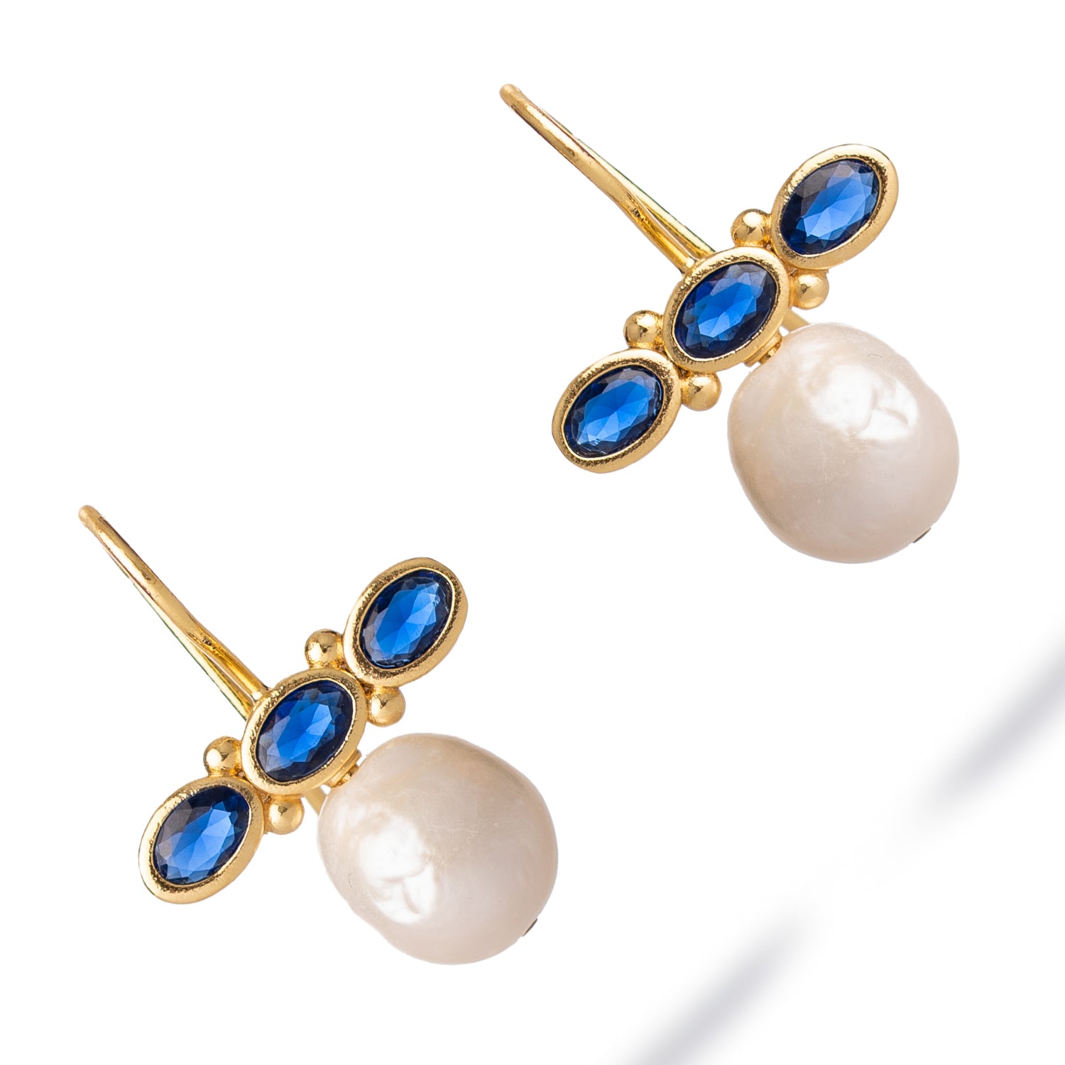 Royal Sapphire Pearl Drop Earrings