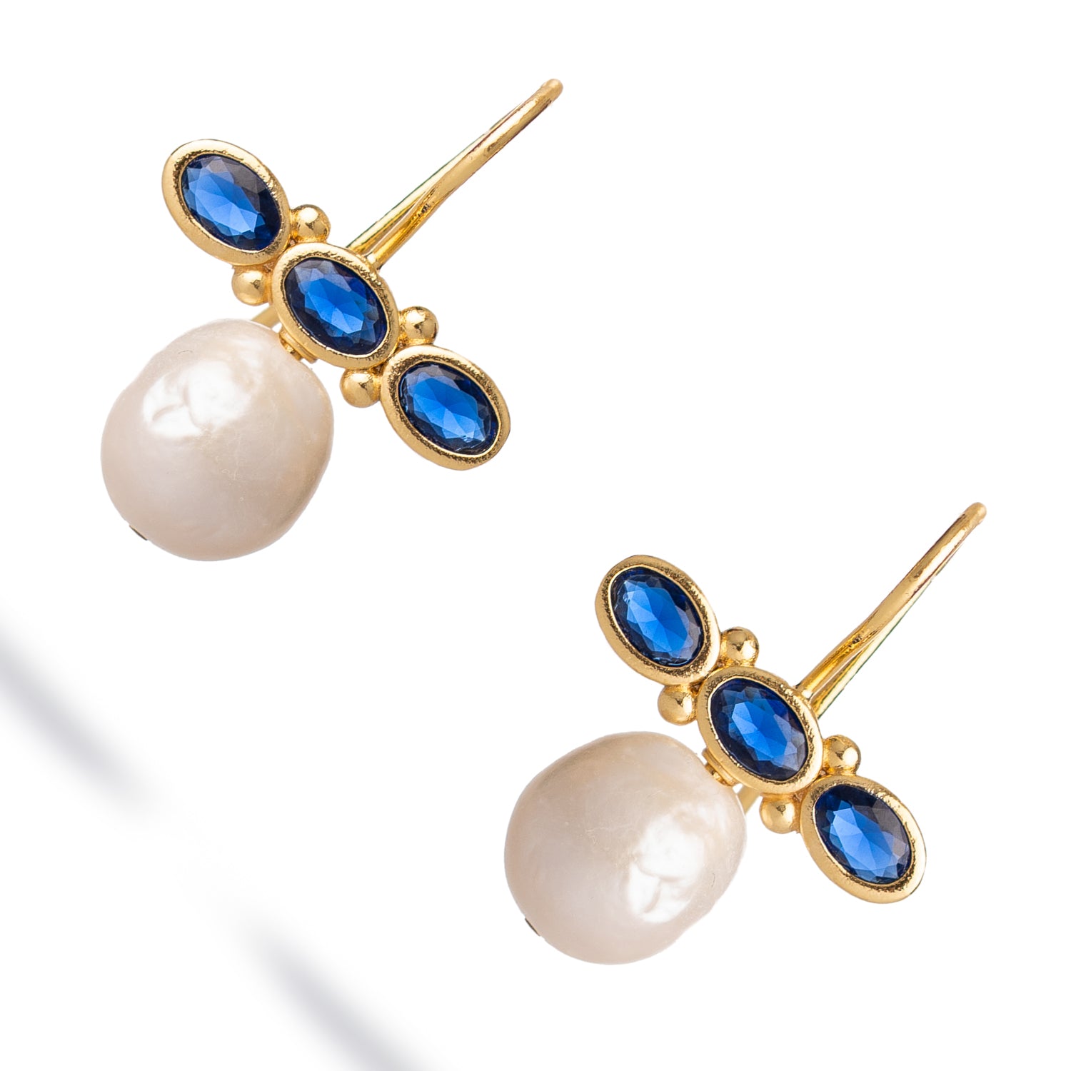 Royal Sapphire Pearl Drop Earrings